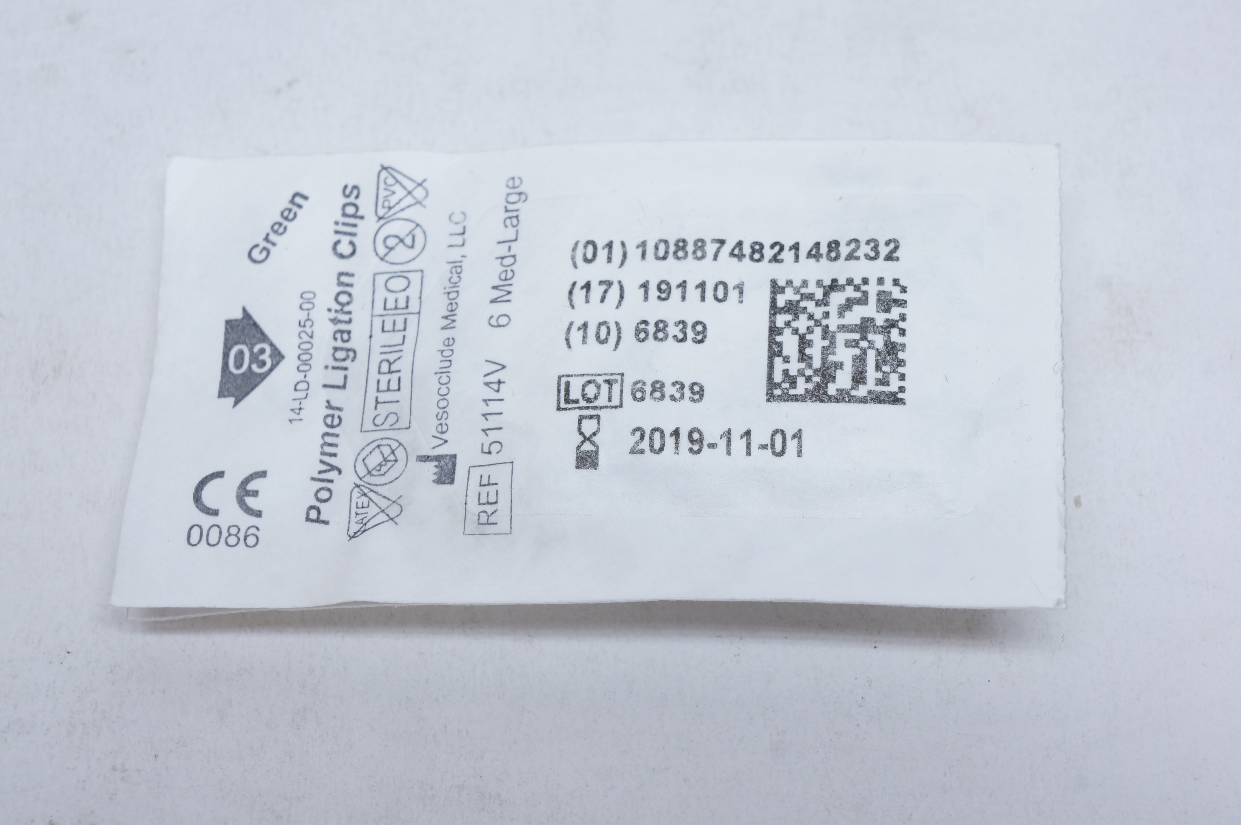Vesocclude Medical 51114V Polymer Ligation Clips, 6 Med-Large (x)