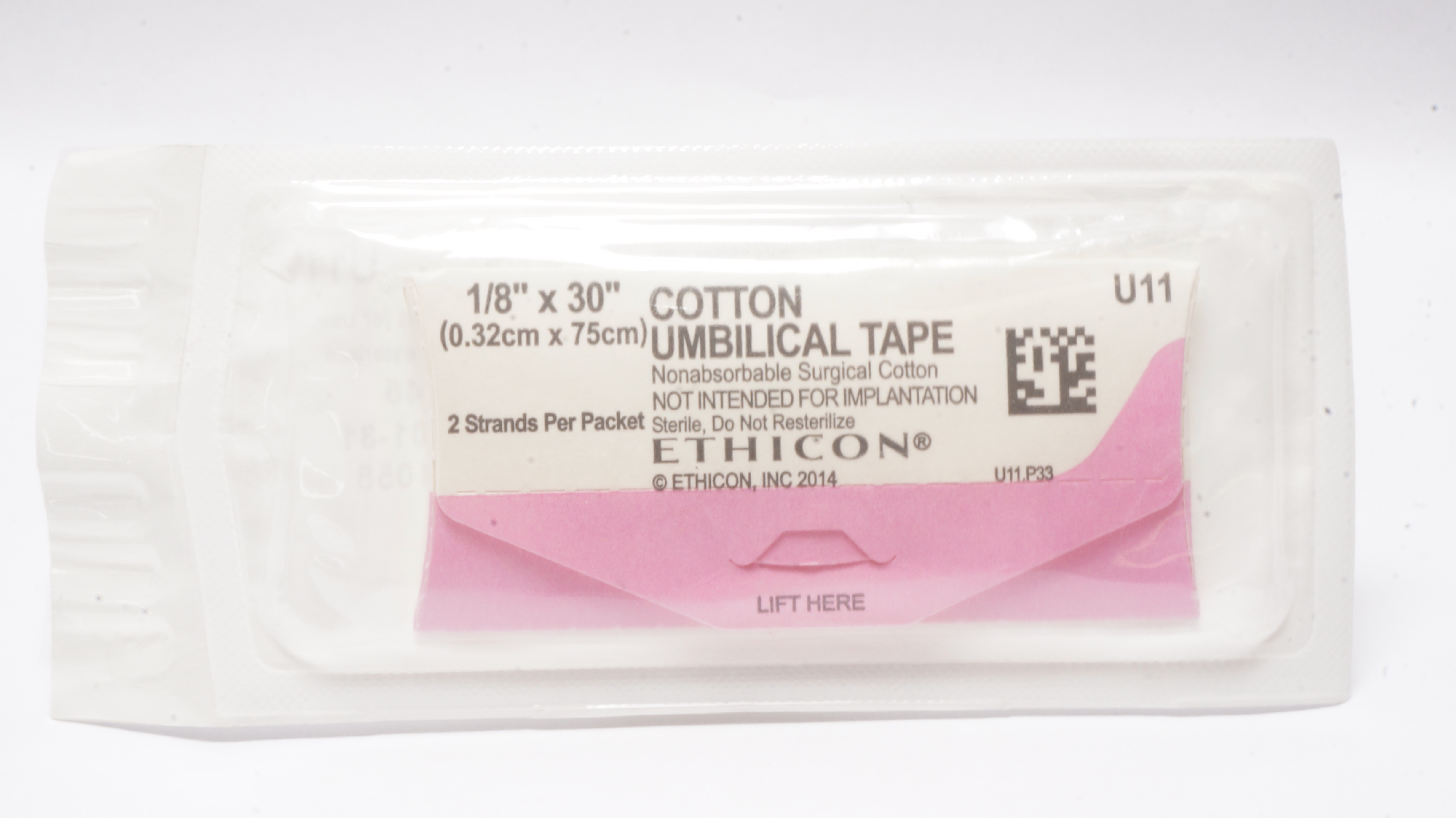 Ethicon U11 Cotton Umbilical Tape Nonabsorbable Surgical Cotton 1/8 x 30inch(x)