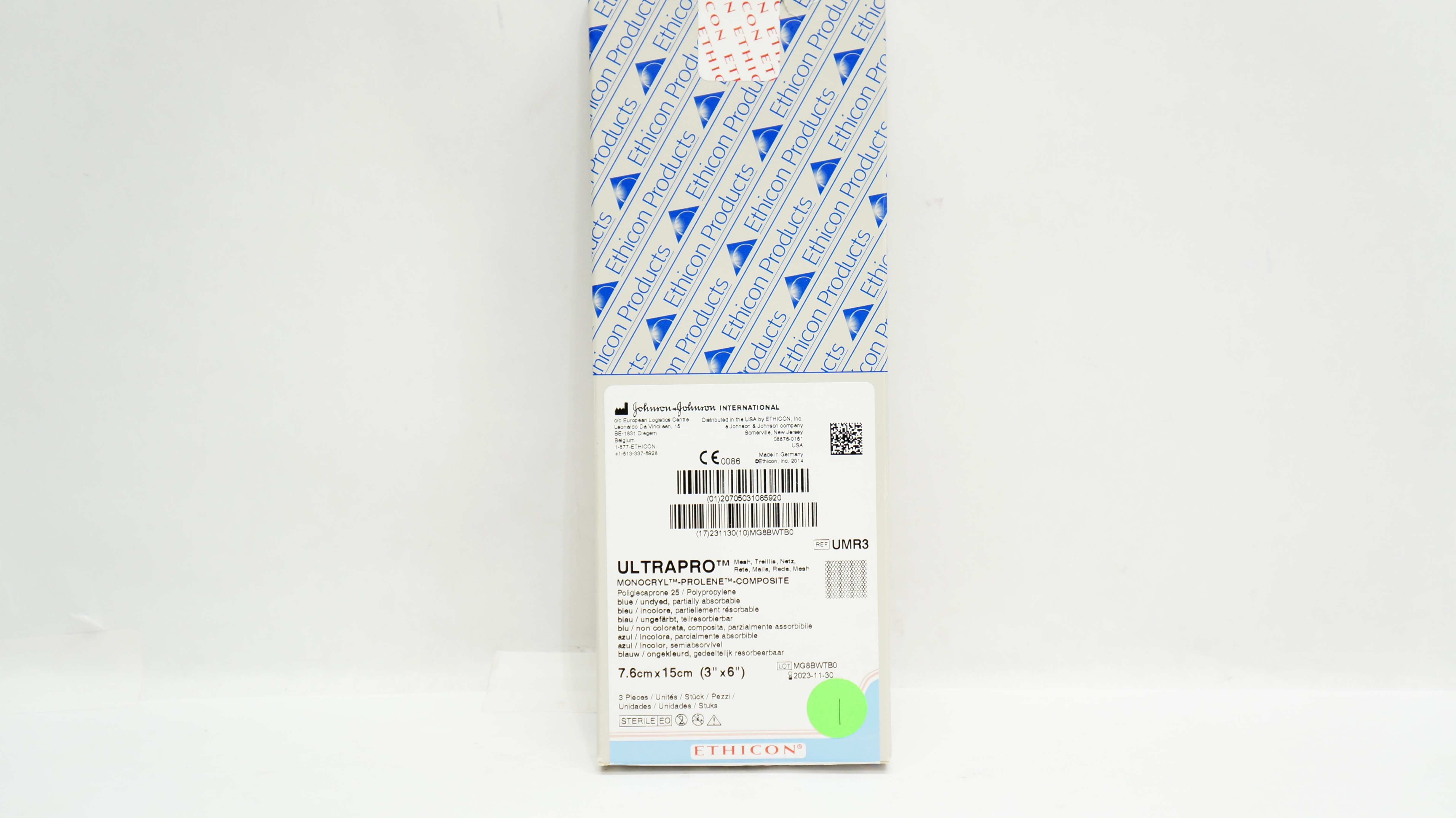 Ethicon UMR3 Ultrapro Mesh MONOCRYL PROLENE COMPOSITE 3 x 6inch - Box of 3