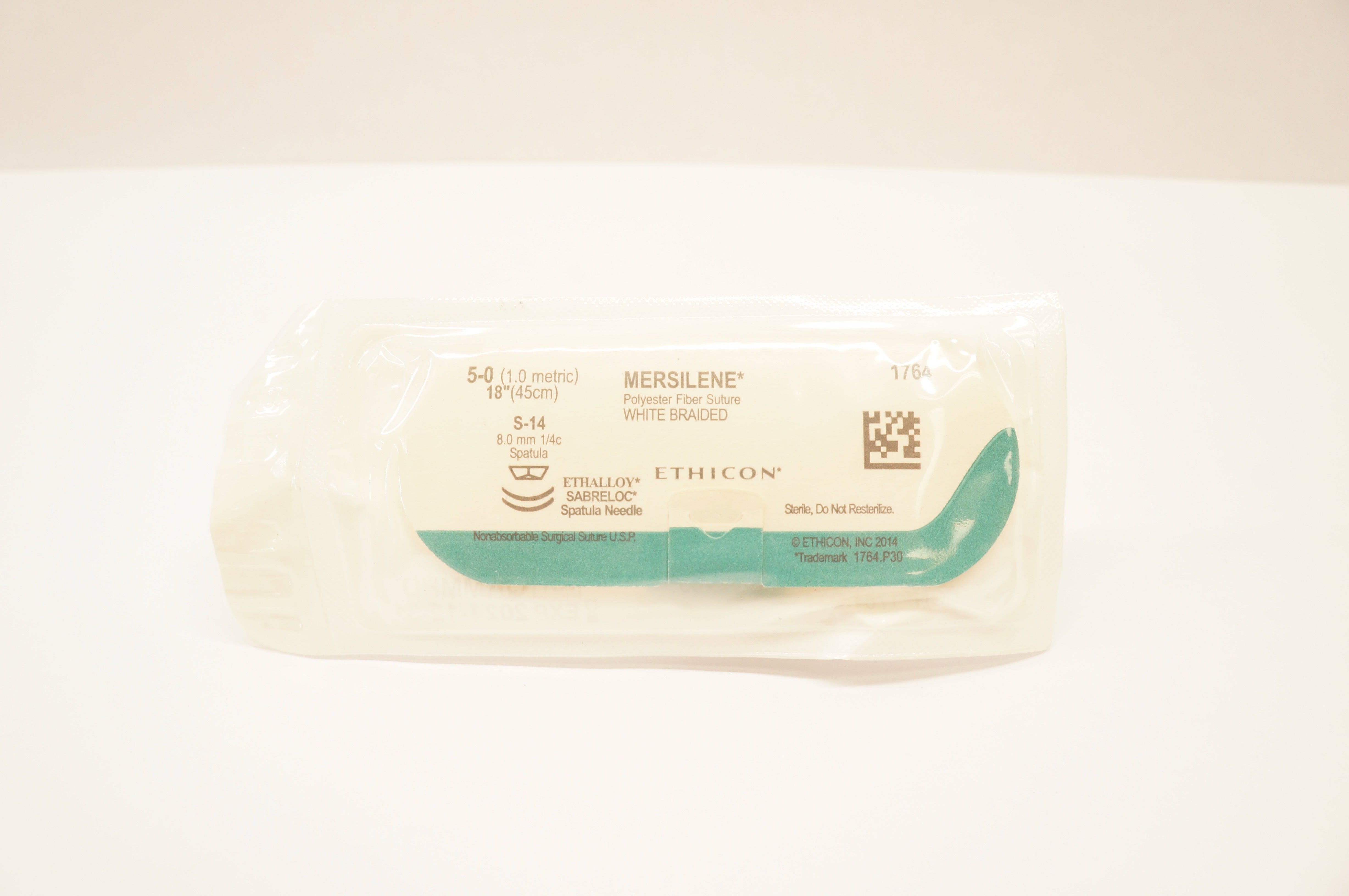 Ethicon 1764 Mersilene Polyester Fiber Stre S-14 8.0 mm 1/4c Spatula 18inch