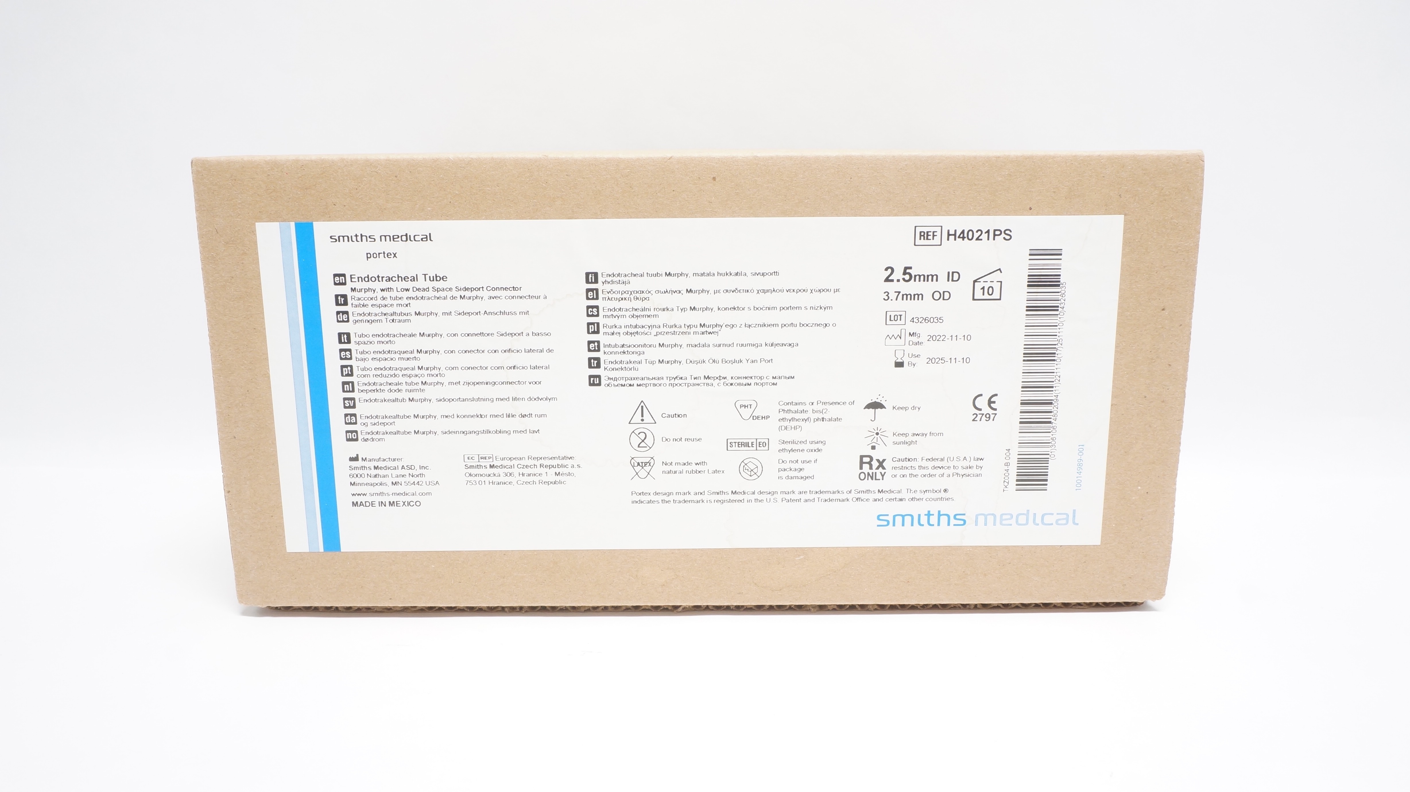 Smiths Medical H4021PS Portex Endotracheal Tube 2.5mm ID x 3.7mm OD-Box of 10(x)