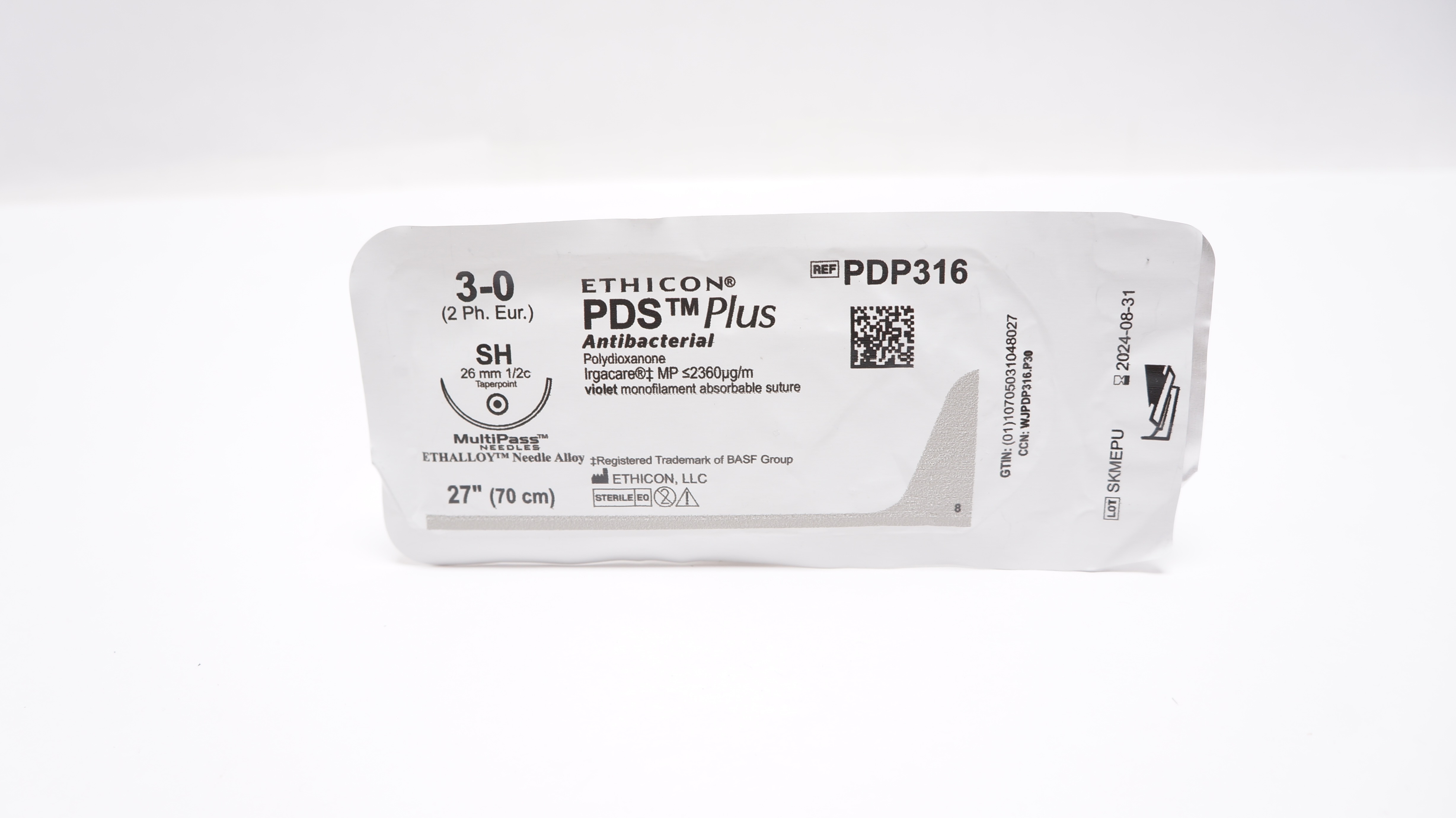 Ethicon PDP316 3-0 PDS Plus, SH, 26mm 1/2c Taper, 27inch