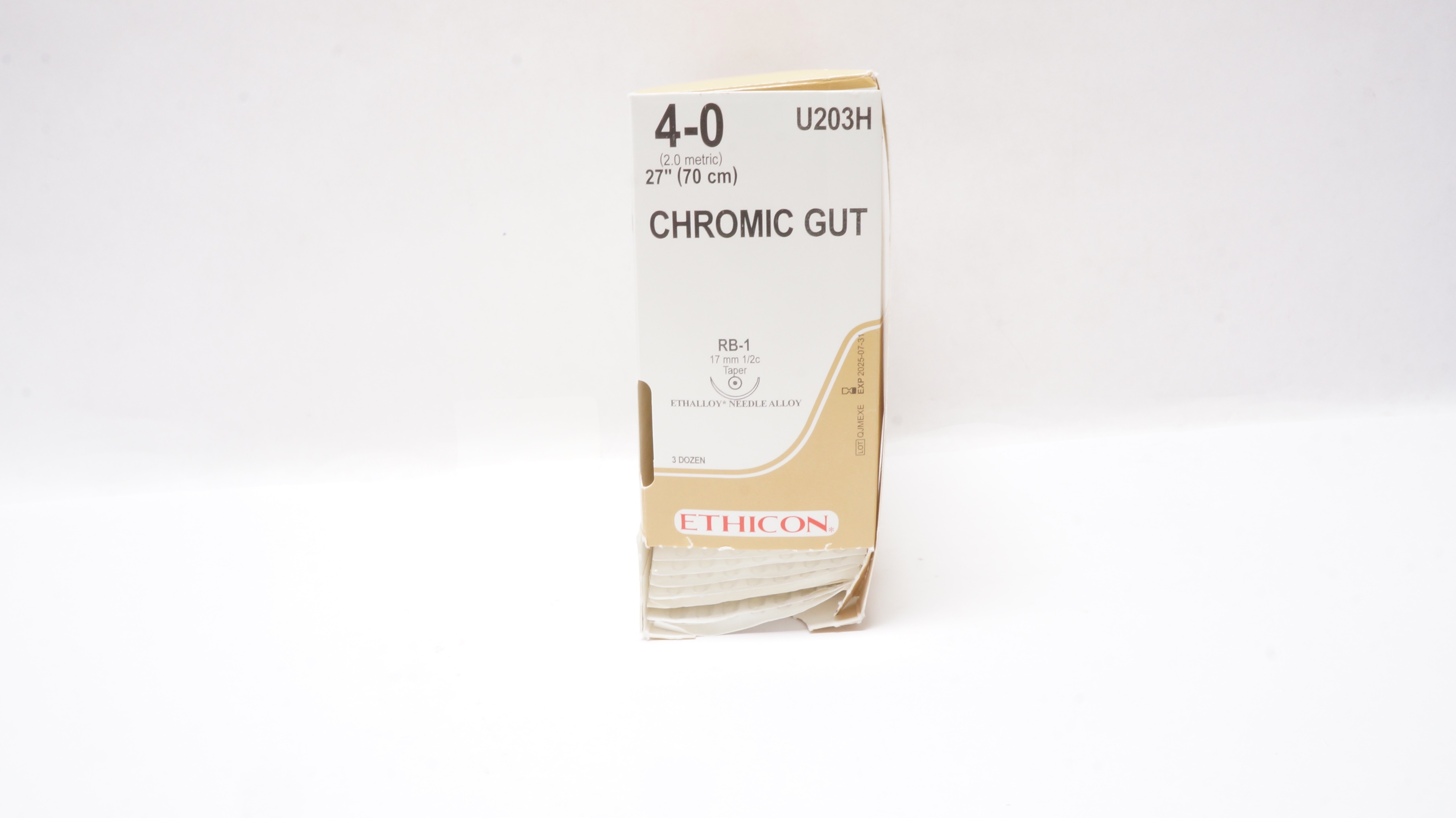 Ethicon U203H 4-0 Chromic Gut, RB-1, 17mm 1/2c Taper, 27inch - Box of 31