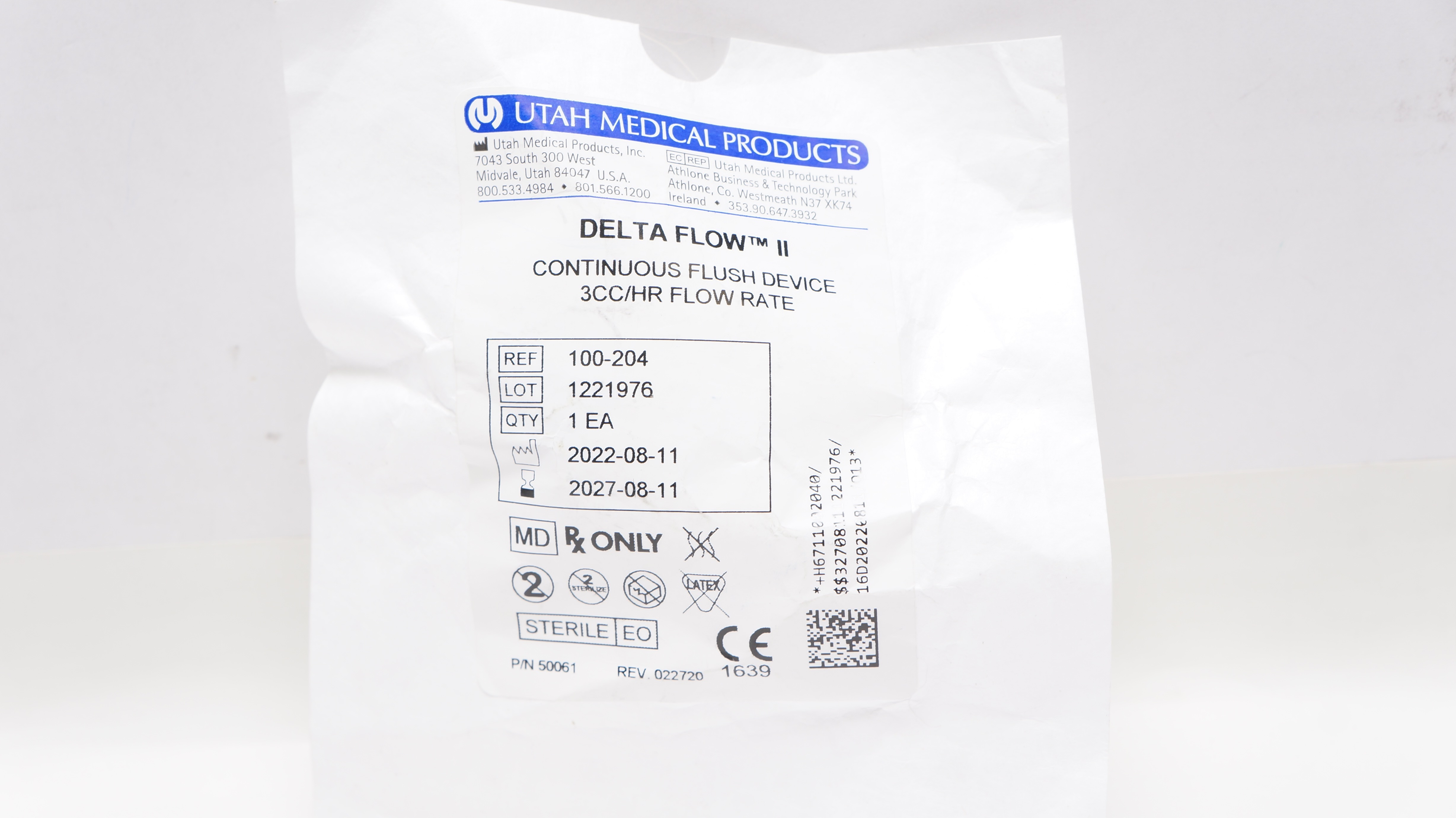 Utah Medical 100-204 DELTA FLOW II Continuous Flush Device 3cc/HR Flow Rate