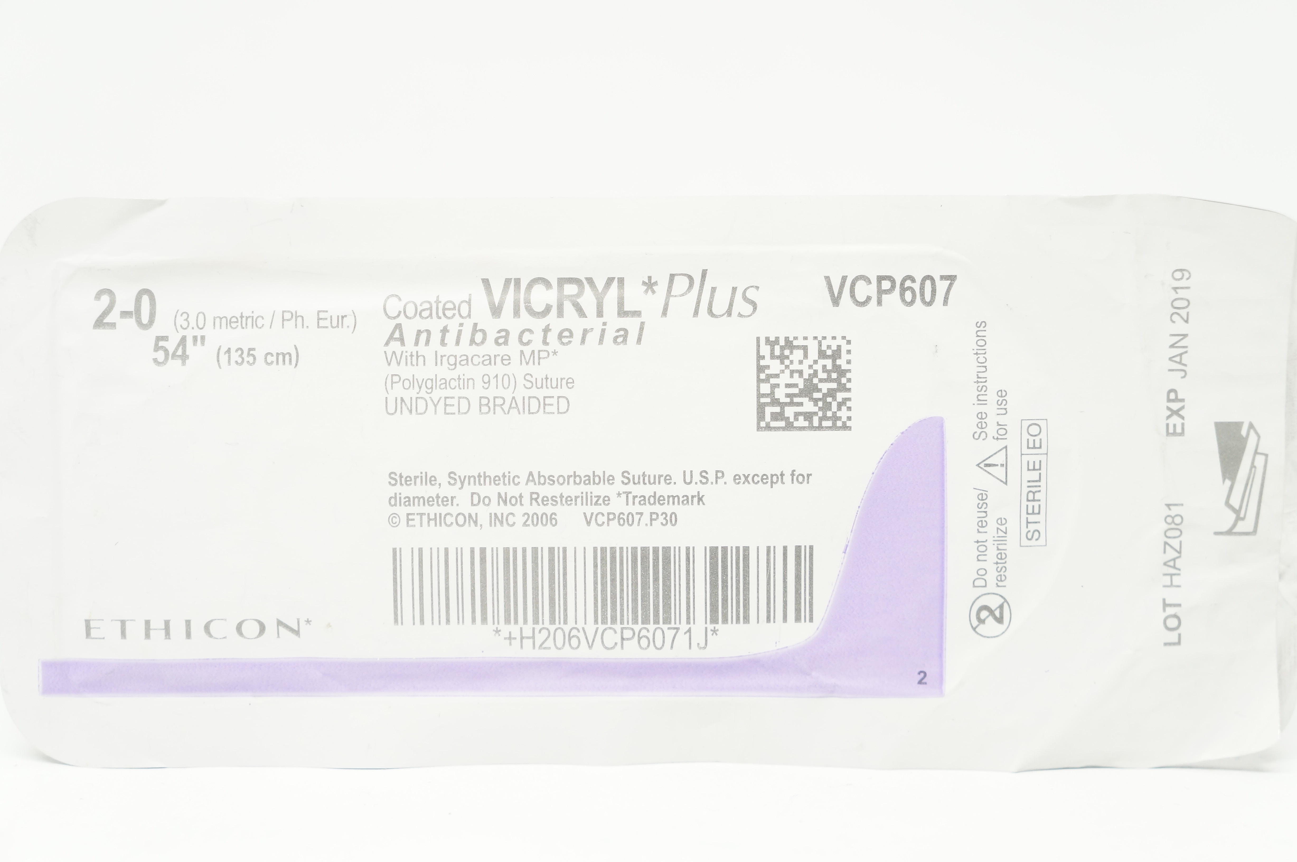 Ethicon VCP607 2-0 Coated Vicryl Plus Antibacterial Stre 54 inch (x)