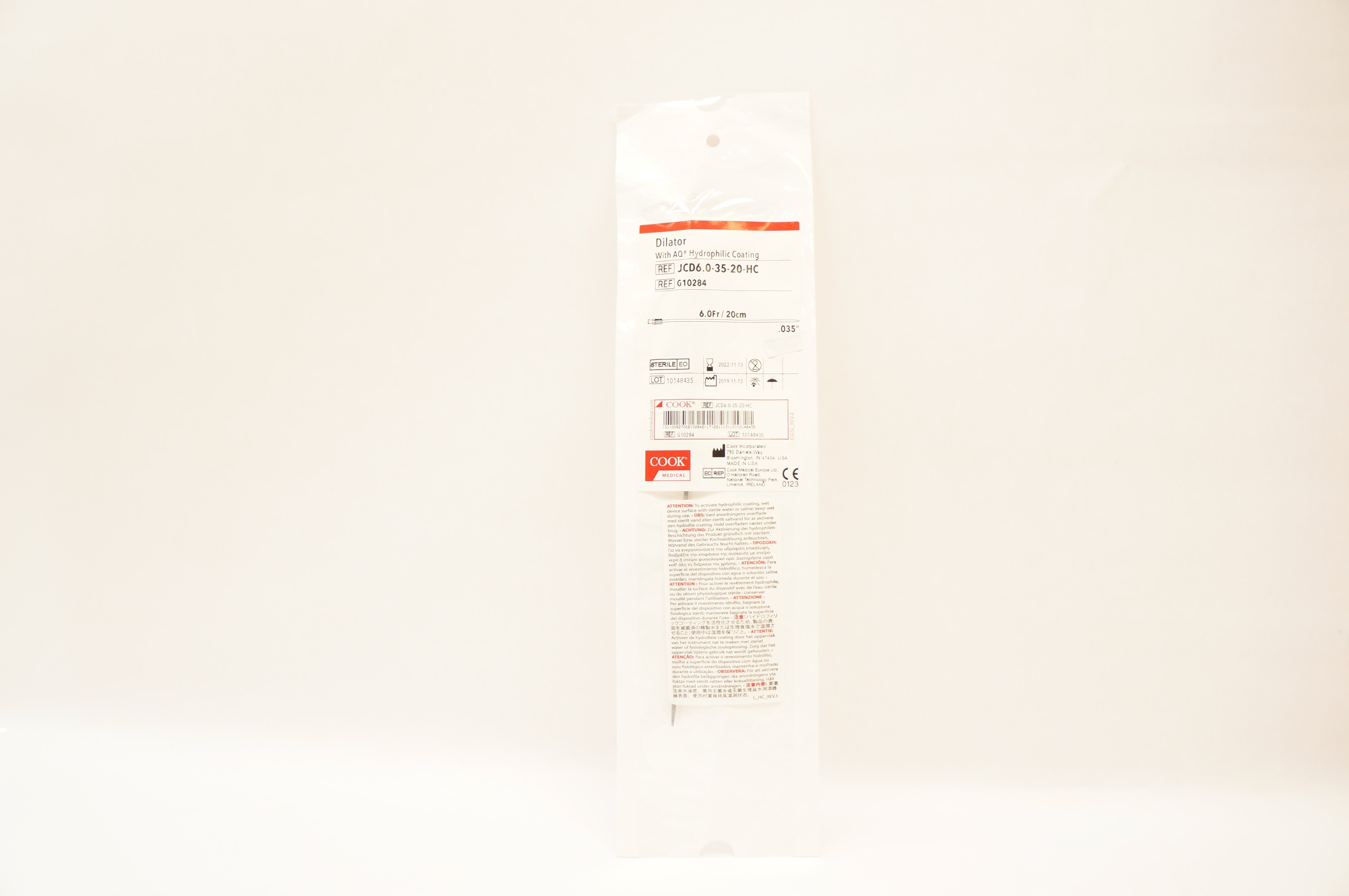 Cook Medical G10284 Dilator W/AQ Hydrophilic Coating 6.0Fr./20cm x 0.035inch (x)