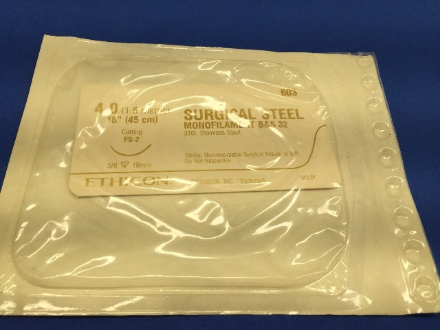 Ethicon 603 Stainless Steel, FS-2, Monofilament B&S 32 18