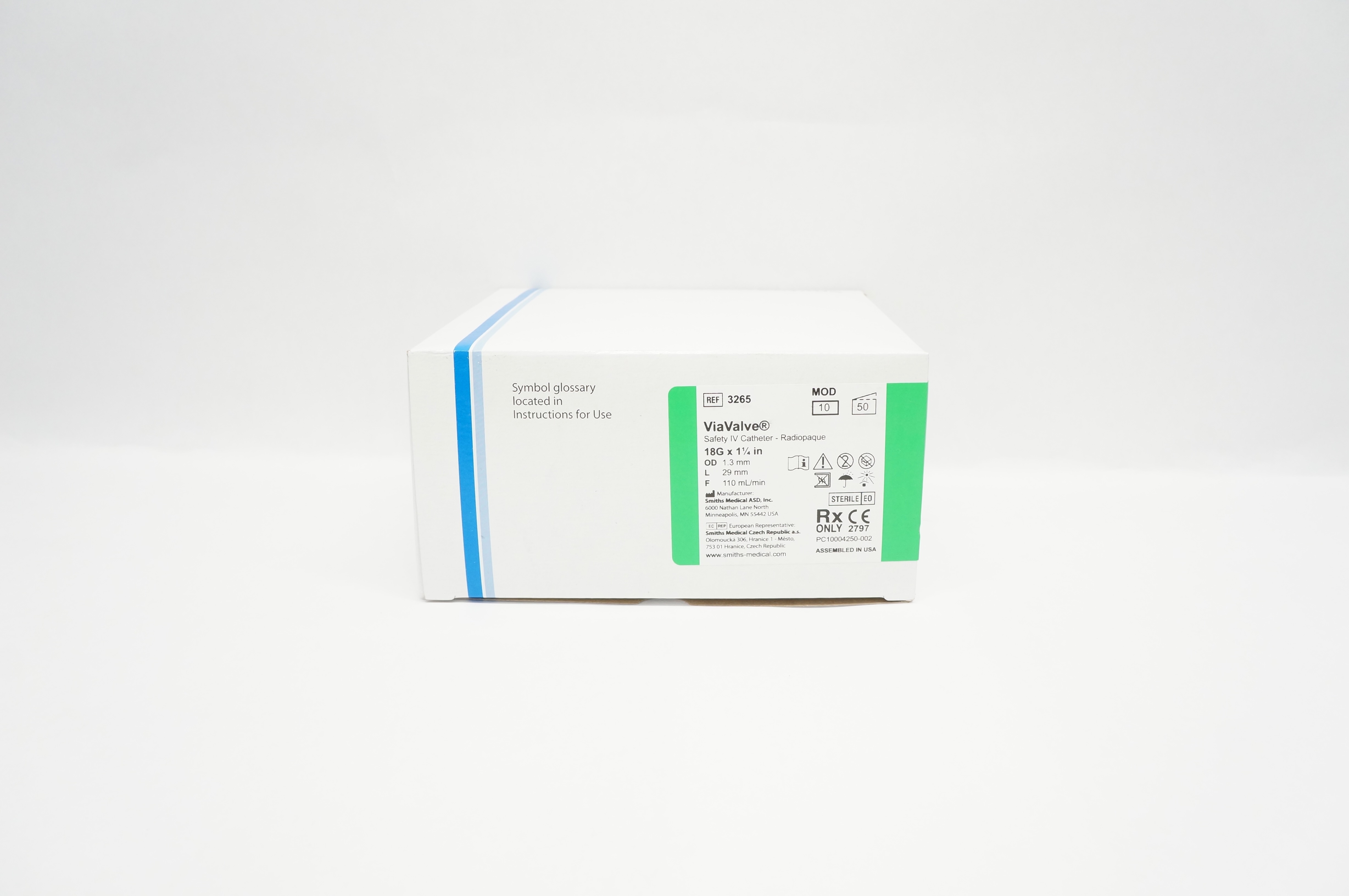 Smiths Medical Jelco 3265 ViaValve Safety IV Cath. 18G x 1-1/4inch - Box of 50