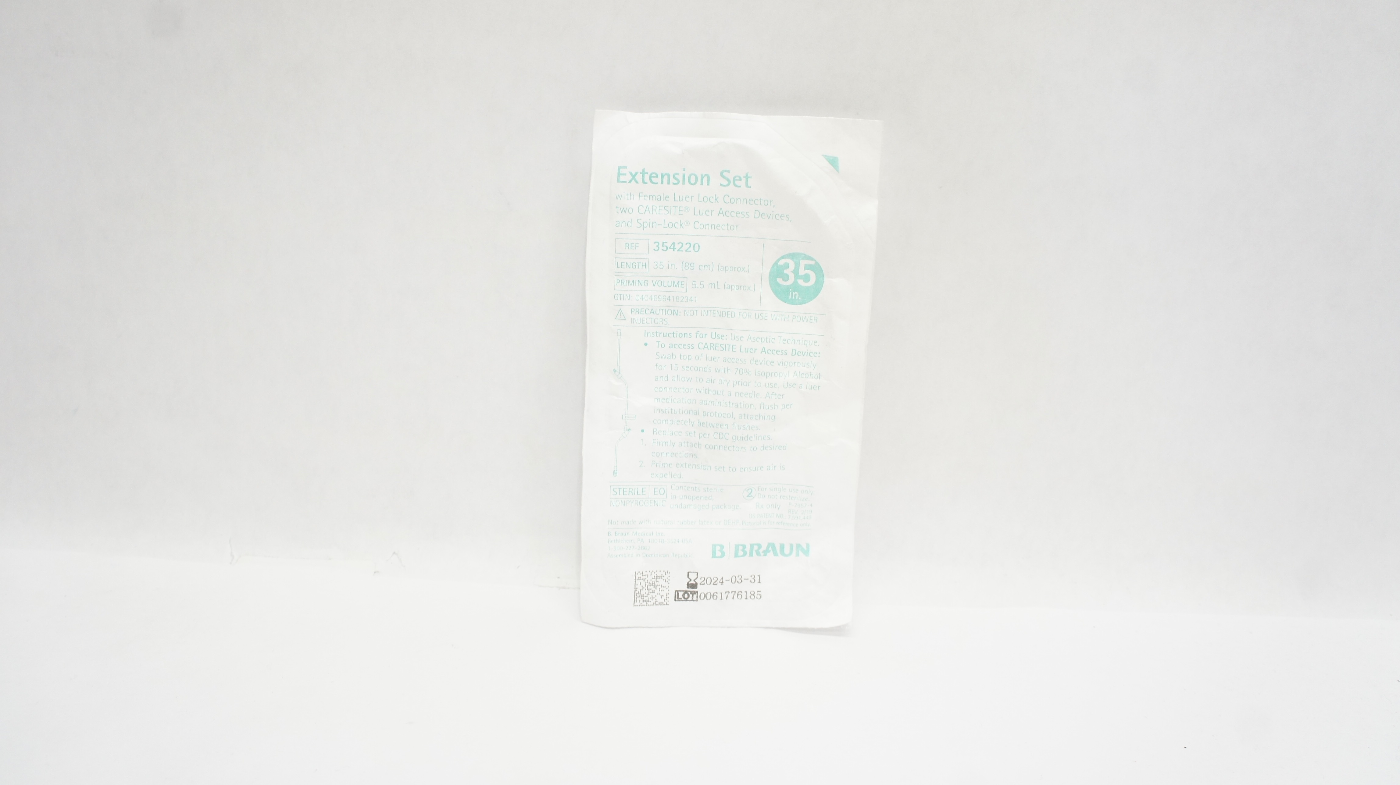 Braun 354220 Extension Set w/Female Luer Lock Connector 35inch x 5.5mL (Approx.)