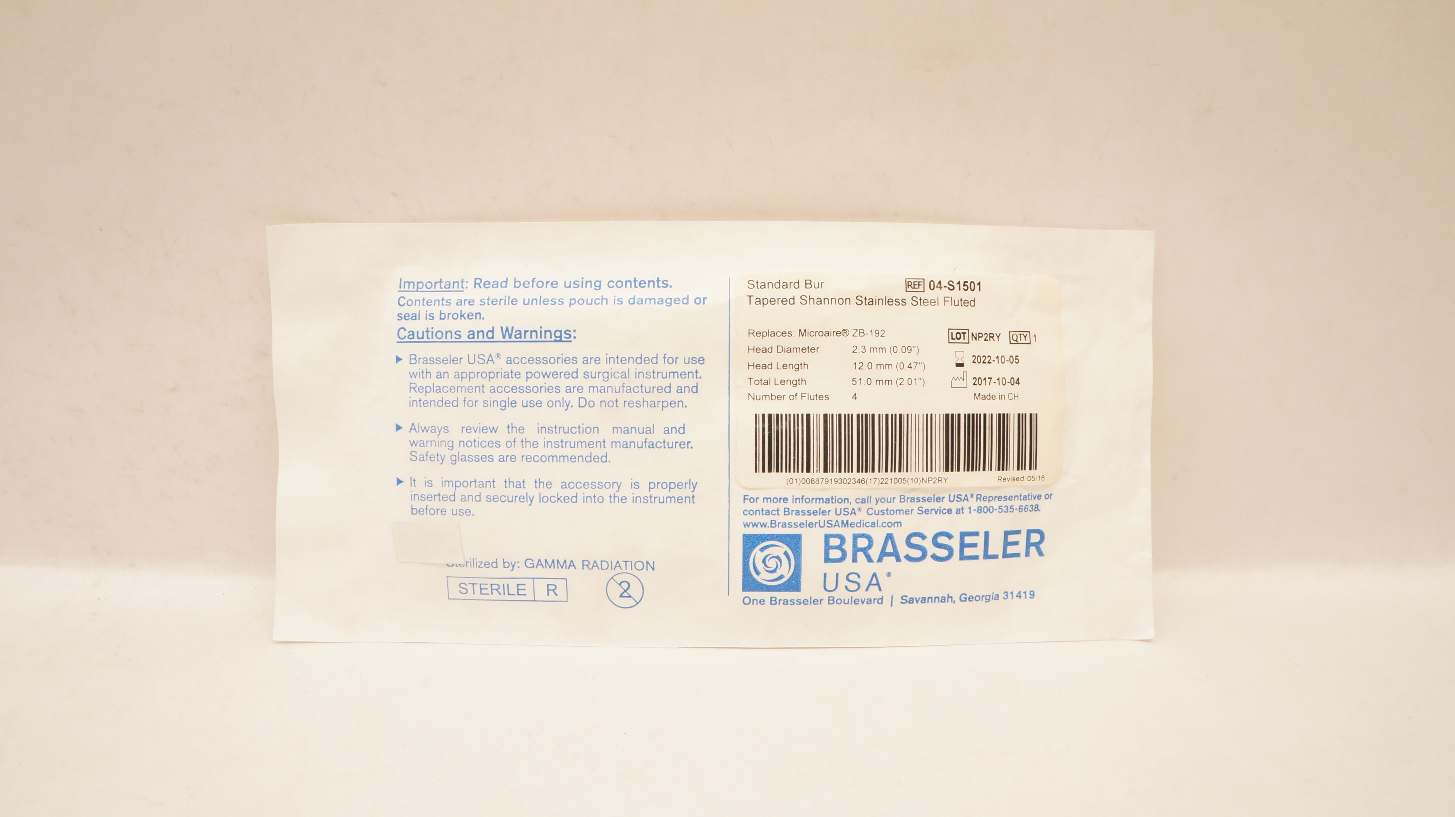 Brasseler 04-S1501 Standard Bur Tapered Shannon Fluted 0.09 x 0.47 x 2.01inch(x)