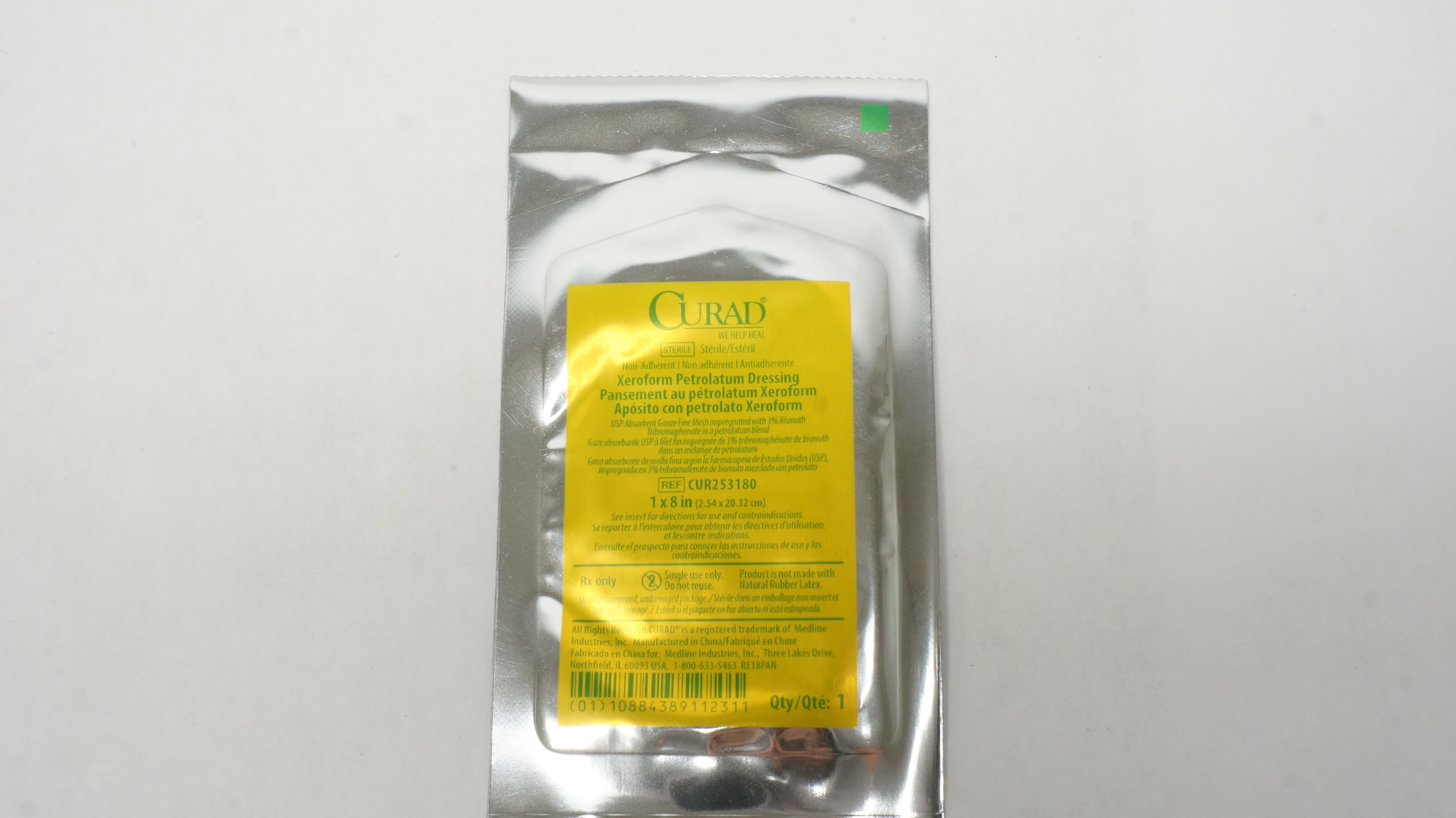 Medline CUR253180 Curad Xeroform Petrolatum Dressing 1 x 8inch
