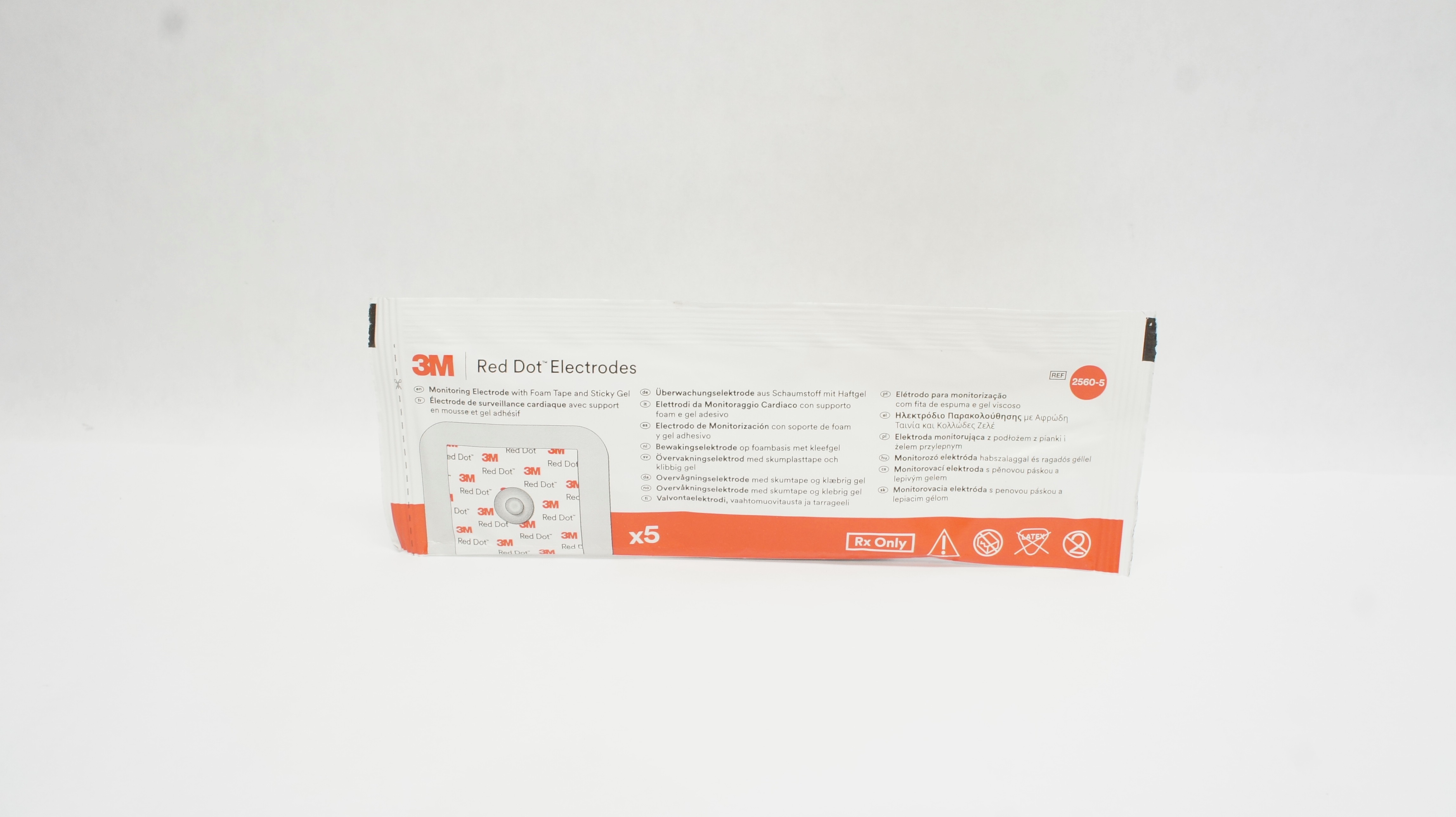3M 2560-5 Red dot Monitoring Electrode w/Foam Tape Sticky Gel - Pack of 5 (x)