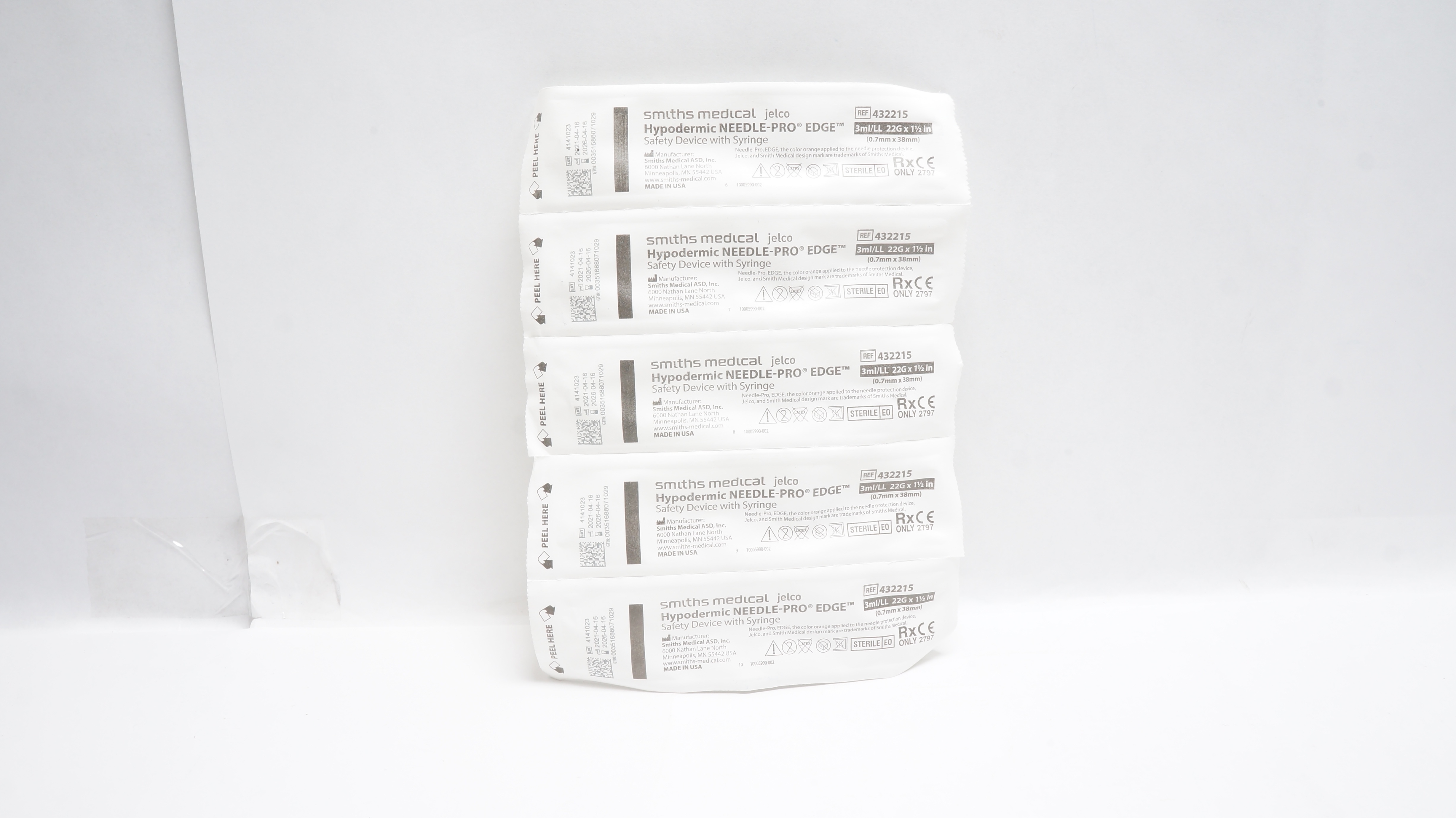 Smiths Medical 432215 Ndle-Pro EDGE Safety Device w/Syringe 22Gx1.5in -Pack of 5