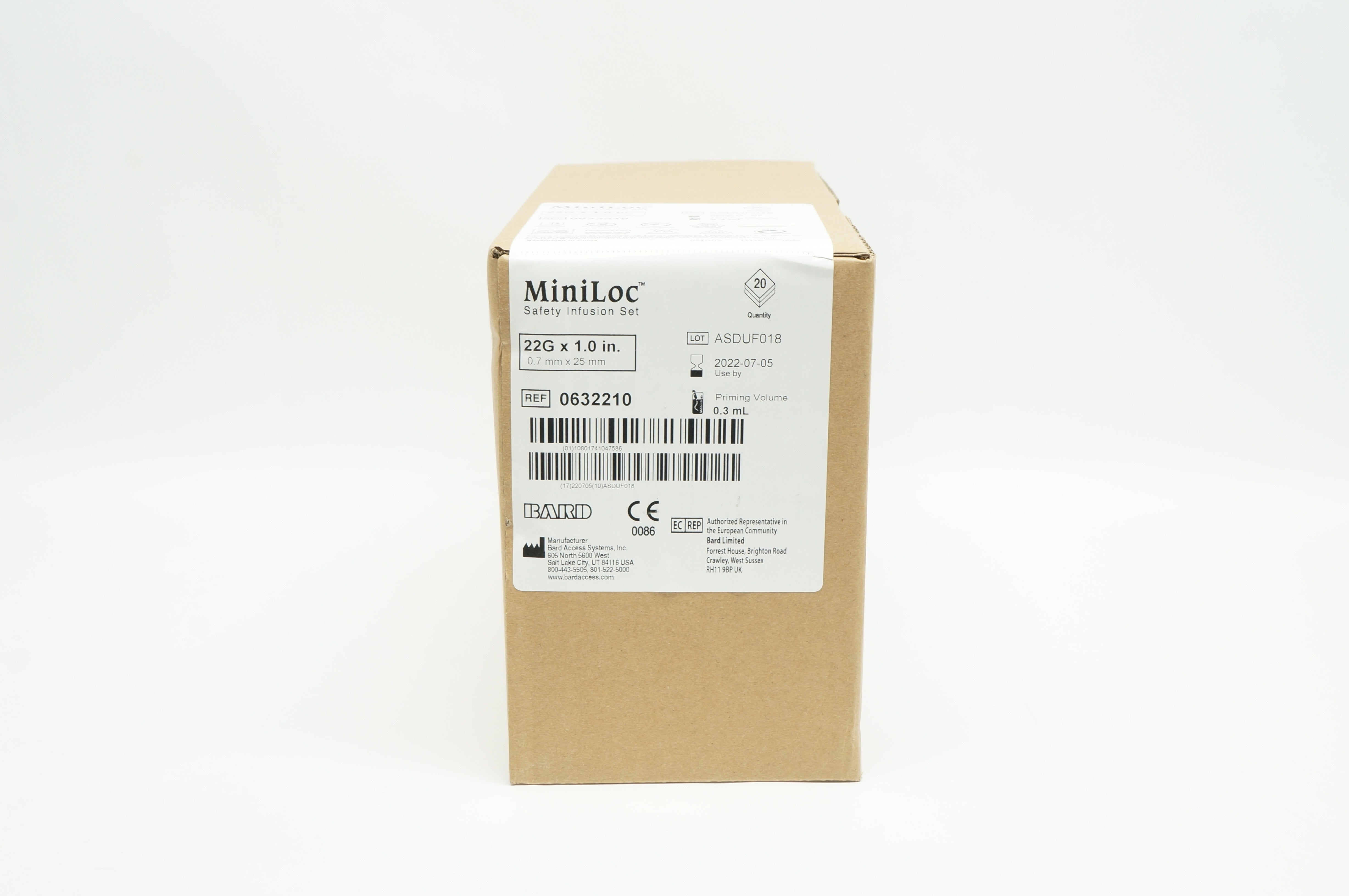 Bard 0632210 MiniLoc Safety Infusion Set 22G x 1.0 inch - Box of 20