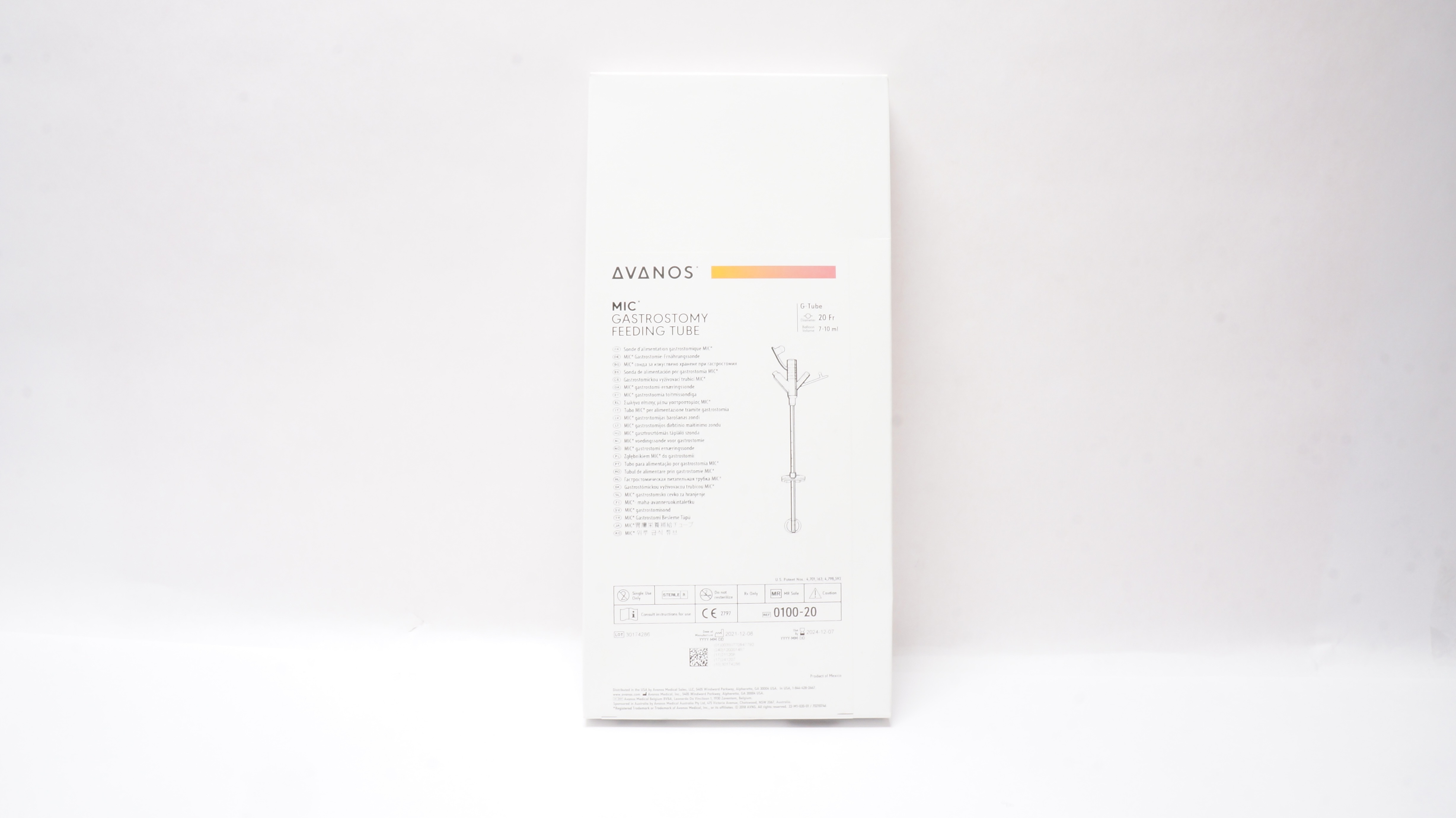 Avanos 0100-20 MIC Gastrostomy Feeding Tube 20Fr x 7-10ml