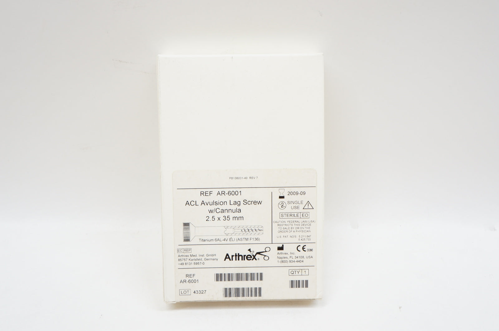 Arthrex AR-6001 ACL Avulsion Lag Screw W/Cannula 2.5 x 35mm (x)