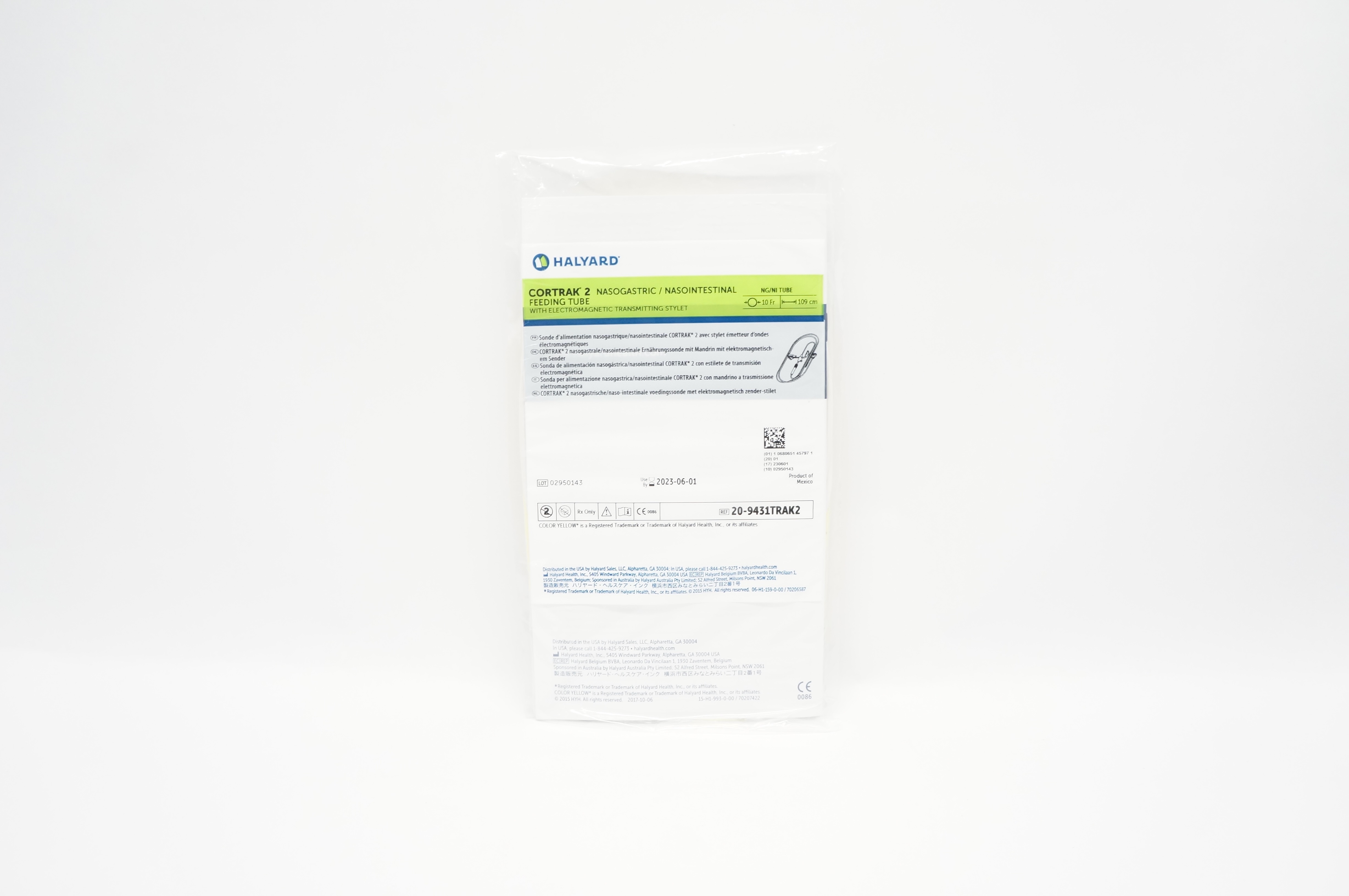 Halyard 20-9431TRAK2 Cortrak2 Nasogastric/Nasointestinal Feeding Tube 10Frx109cm