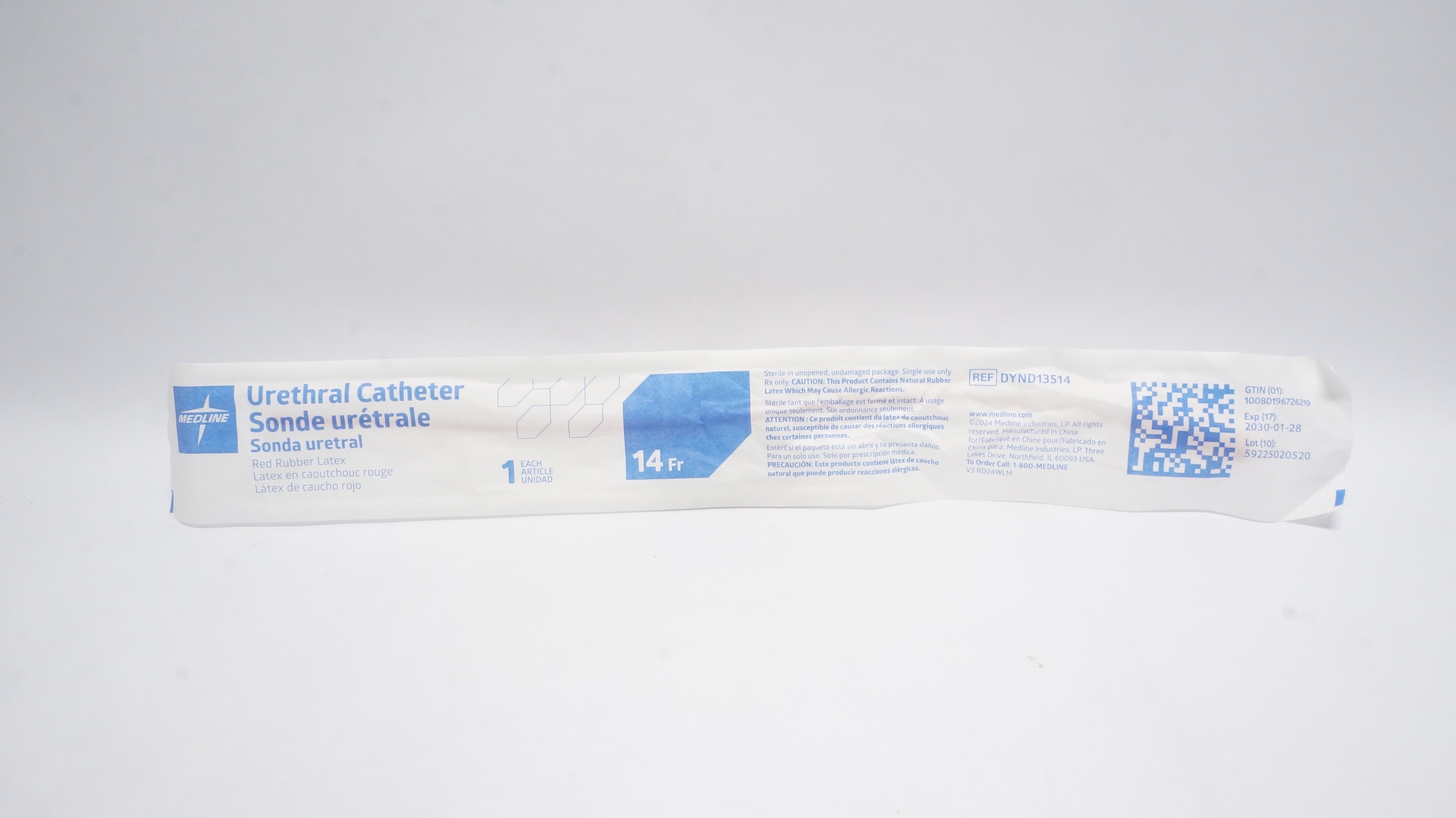 Medline DYND13514 Urethral Cath. Red Rubber Latex 14Fr.
