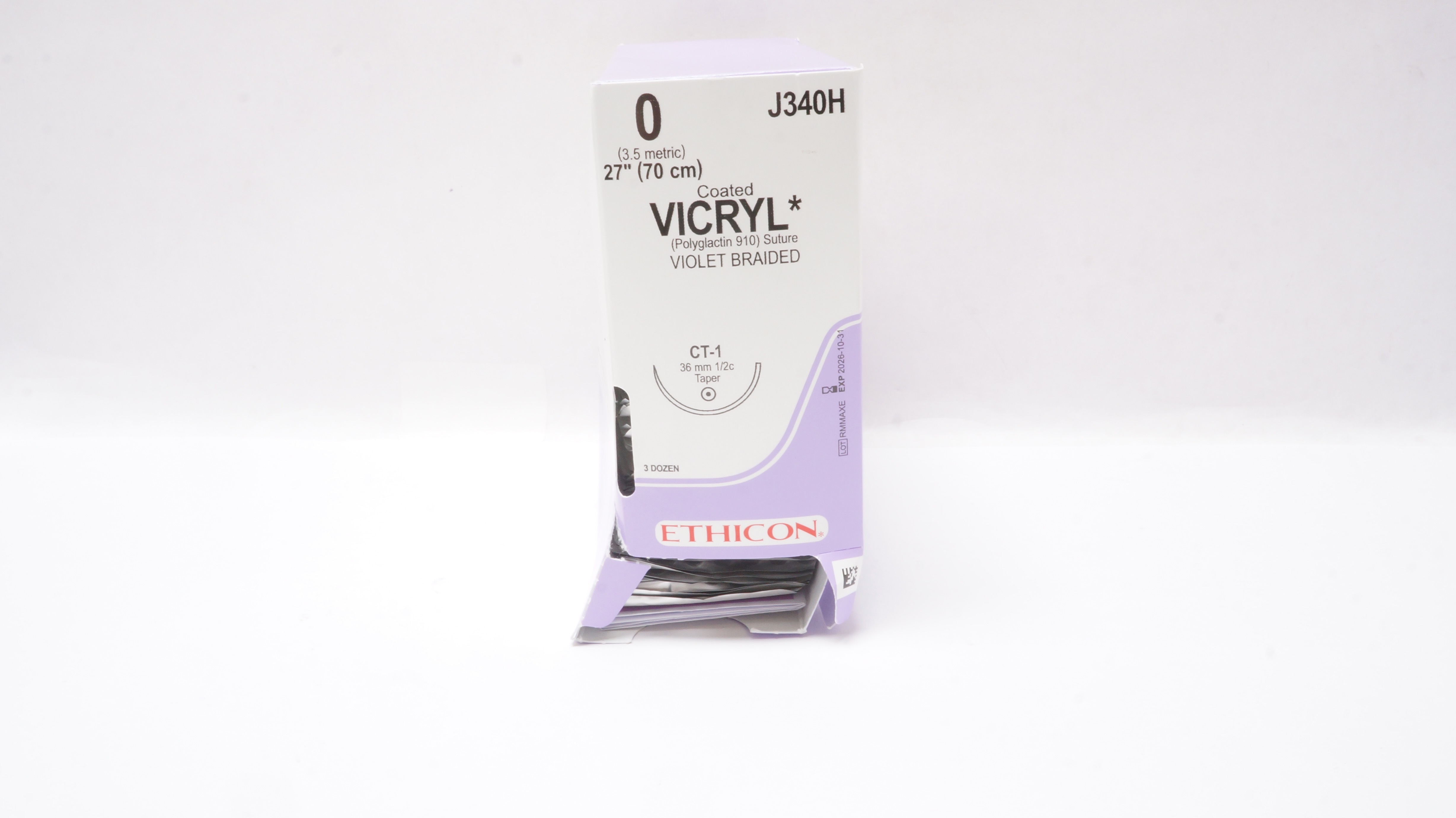 Ethicon J340H 0 Coated Vicryl Stre CT-1 36mm 1/2c Taper 27In - Box of 35