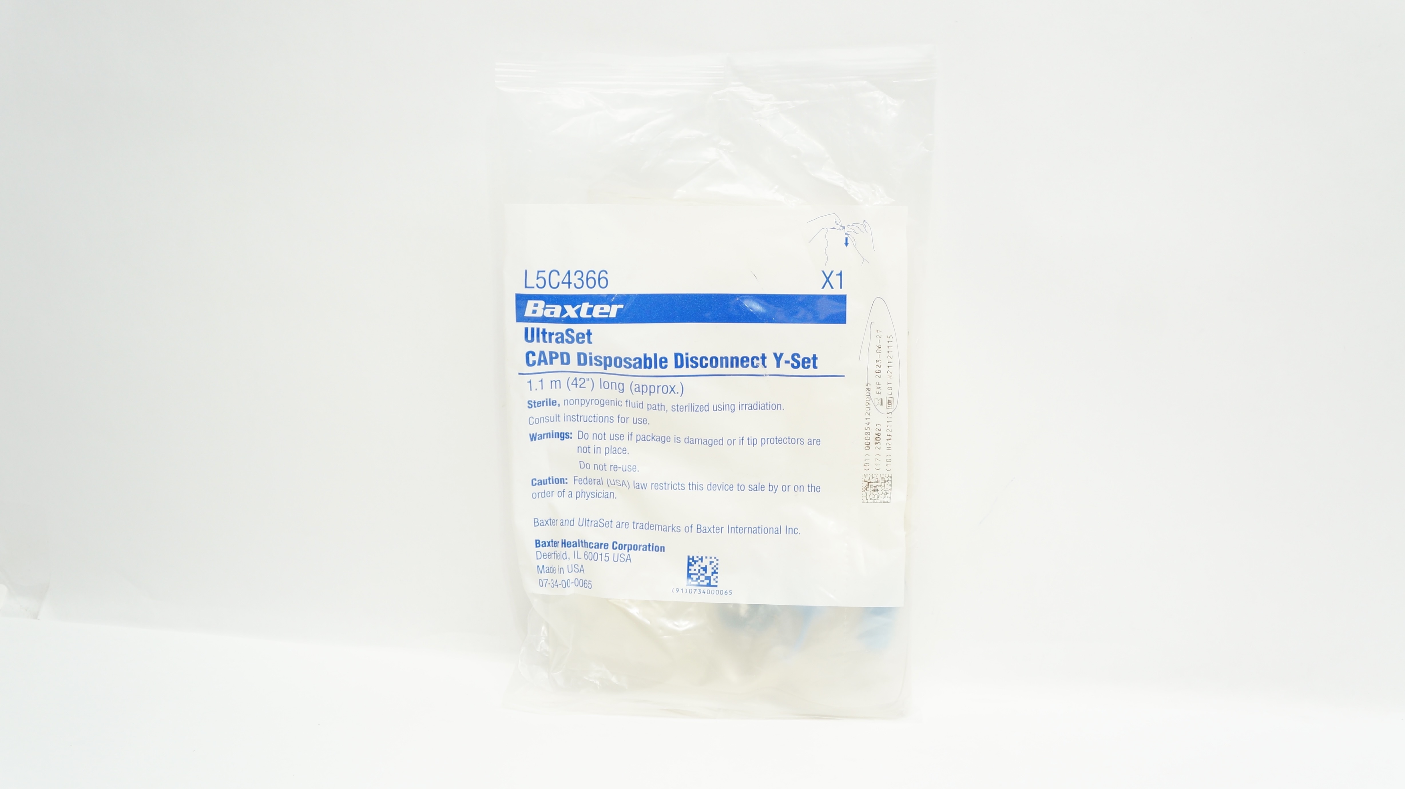 Baxter L5C4366 UltraSet CAPD Disposable Disconnect Y-Set 42inch Long (x)