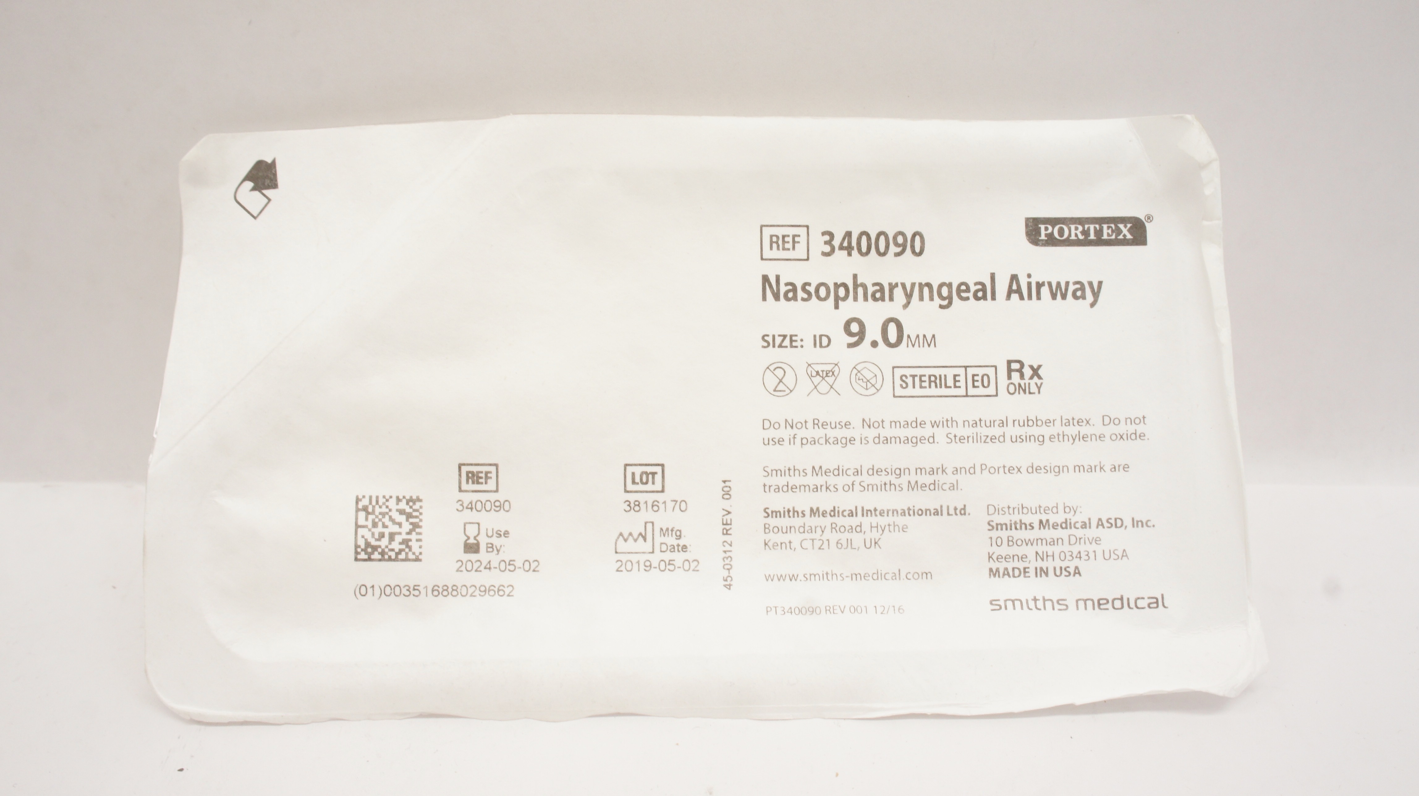Smiths Medical 340090 Portex Nasopharyngeal Airway ID 9.0mm