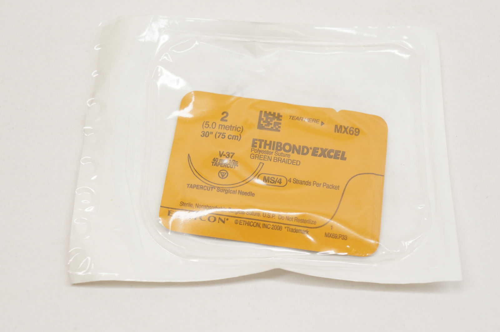 Ethicon MX69 2 ETHIBOND EXCEL, V-37, 40mm 1/2c Tapercut, 30inch