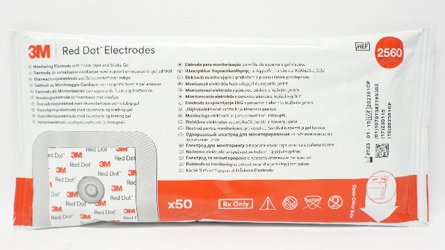 3M 2560 Red dot Monitoring Electrode w/Foam Tape Sticky Gel - Pack of 50