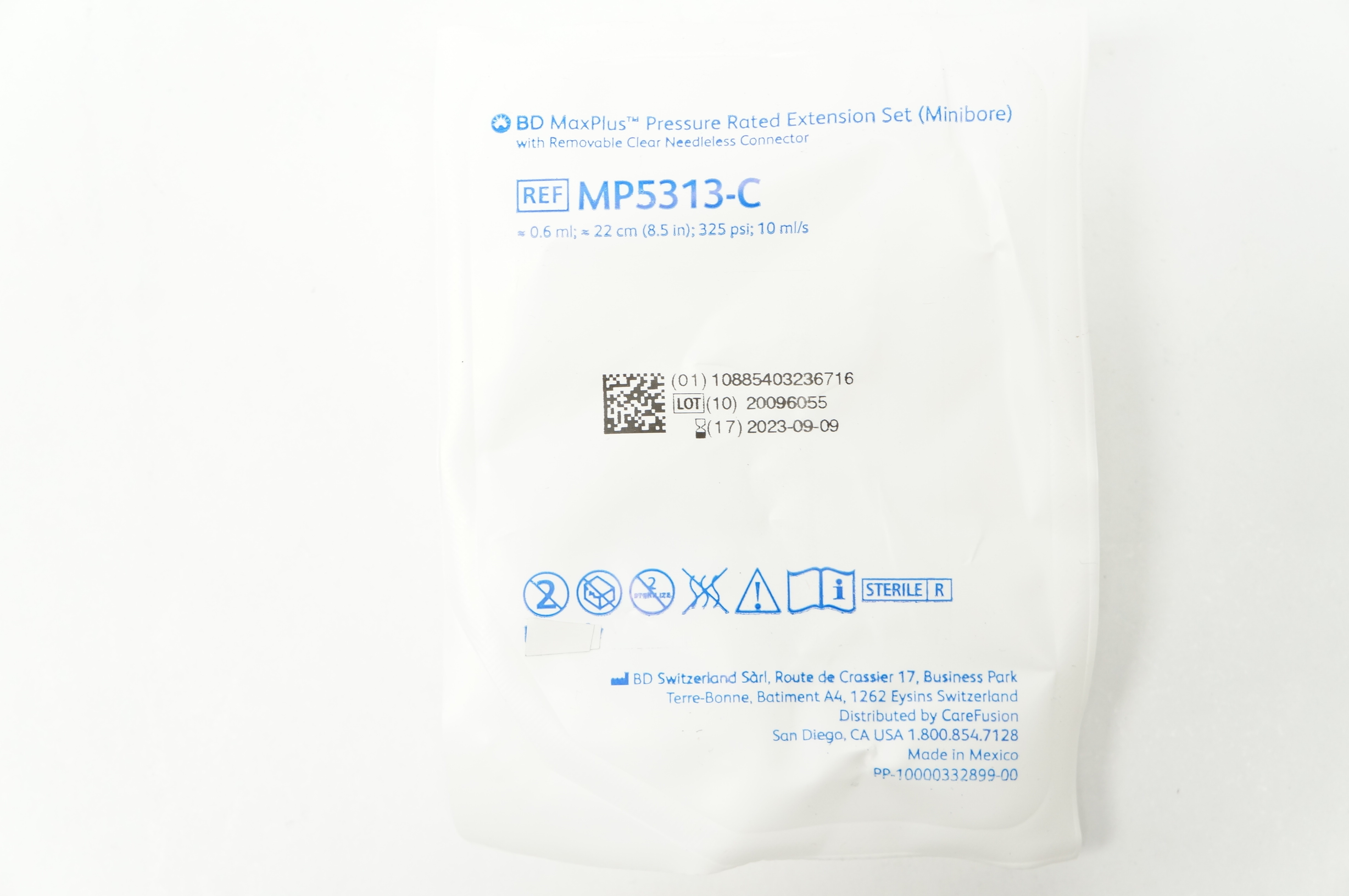 BD MP5313-C MaxPlus Pressure Rated Extension Set  0.6ml x 8.5inch