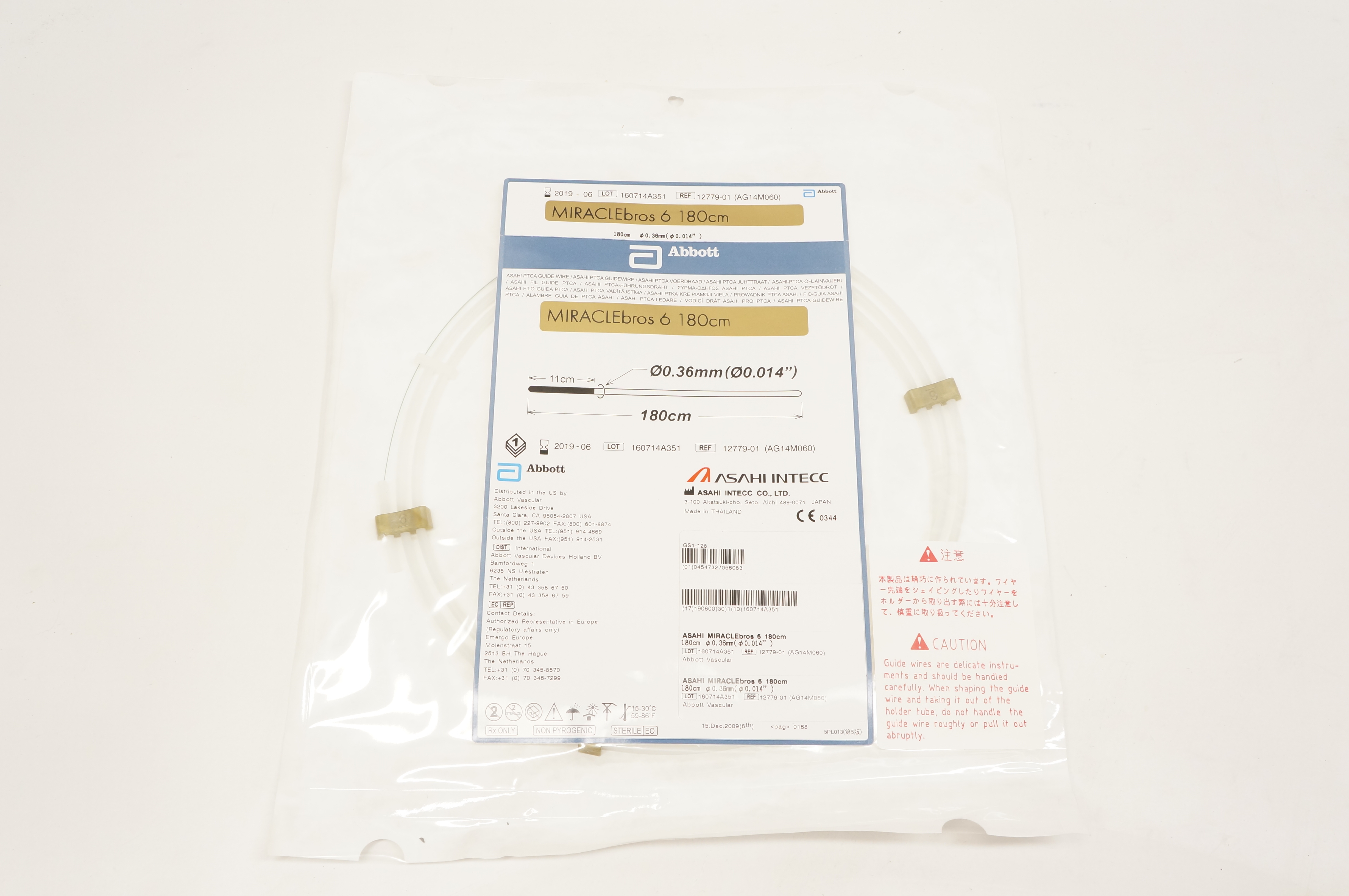 Abbott 12779-01 MIRACLEbros 6 Guide Wire, 0.014inch x 180cm (x)