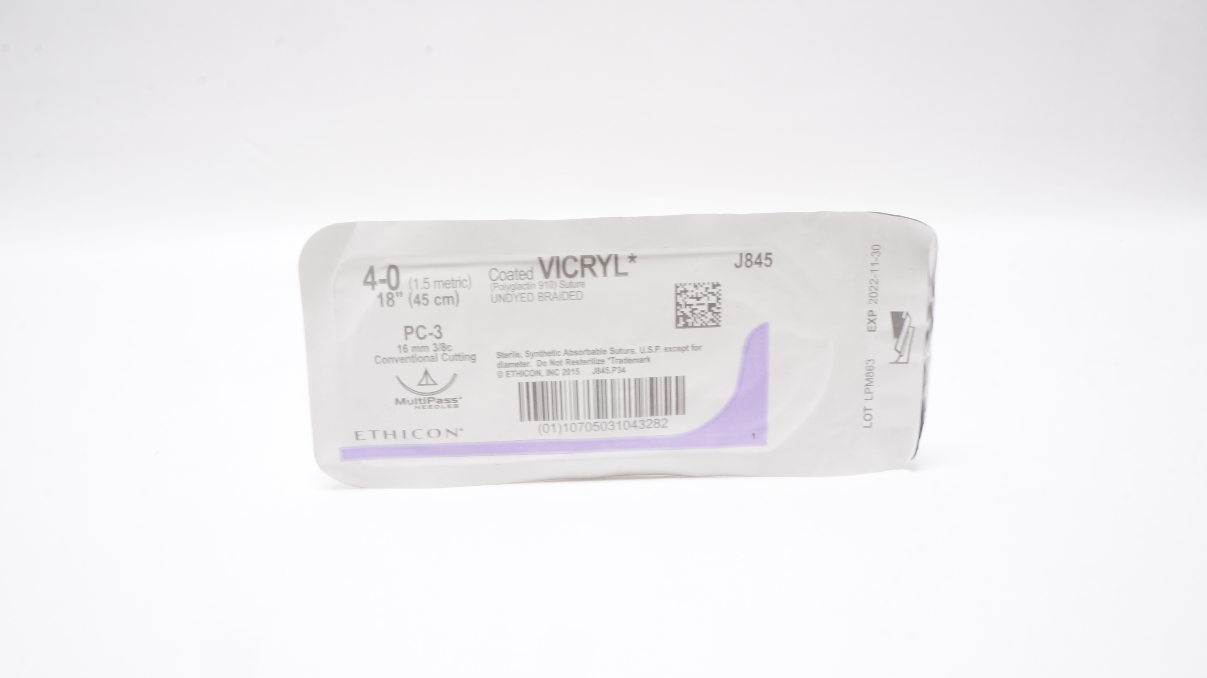 Ethicon J845 4-0 Coated VICRYL Stre PC-3 16mm 3/8c Conventional Cutting 18inch(x)