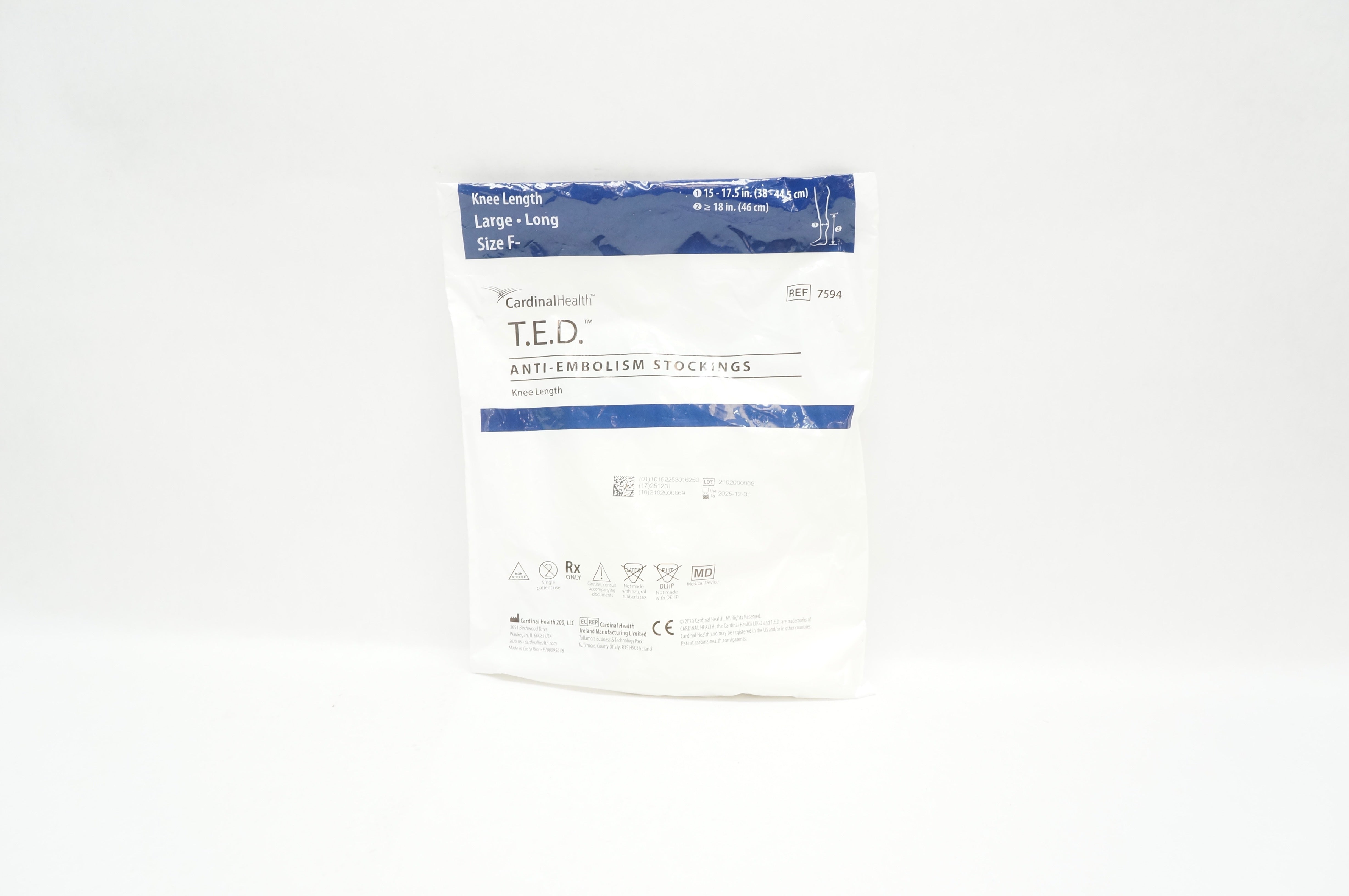 Covidien 7594 T.E.D. Anti-Embolism Stockings Knee Length Large Long Size F