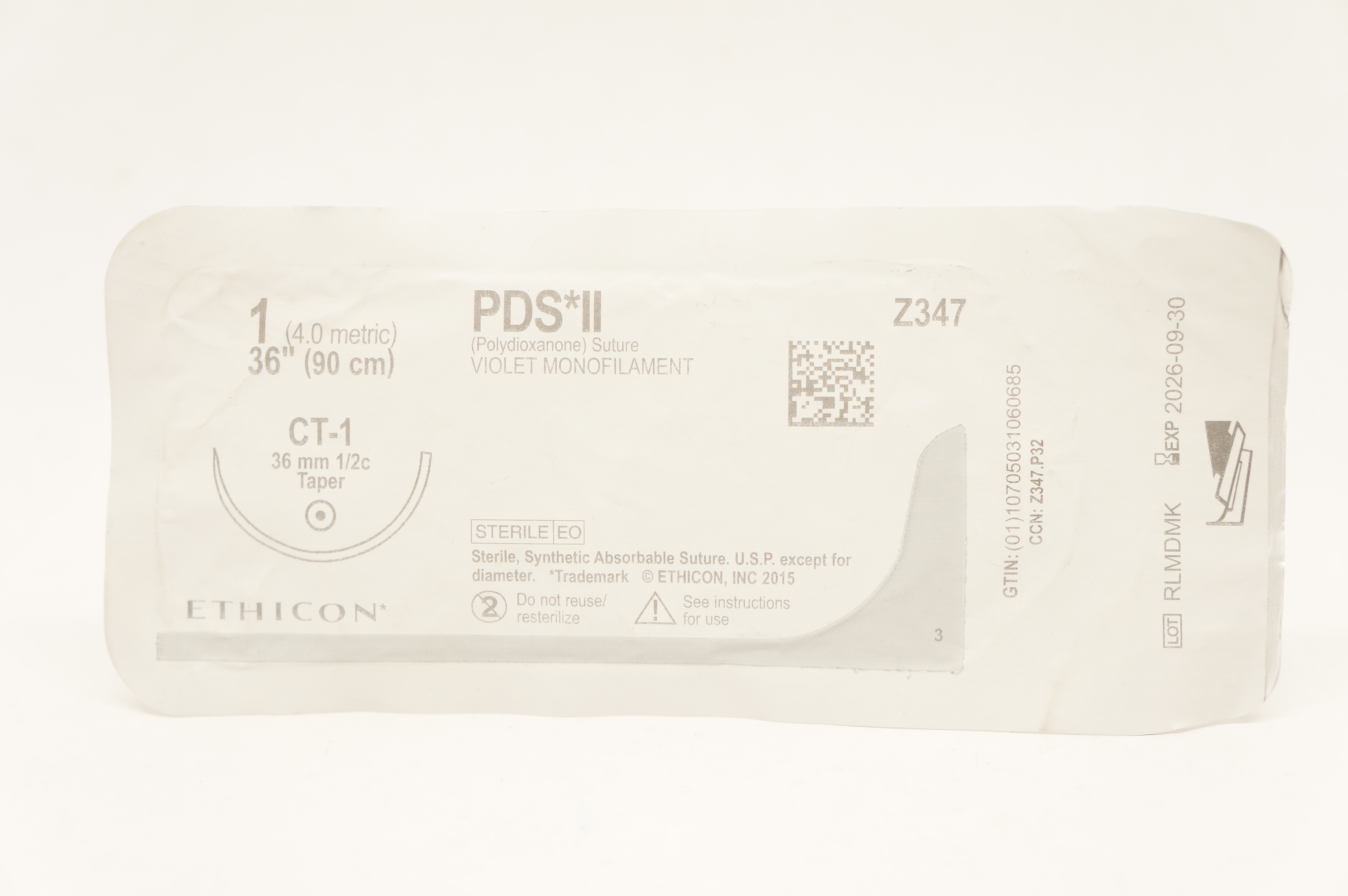 Ethicon Z347 1 PDS II Polydioxanone Stre CT-1, 36mm 1/2c Taper, 36inch