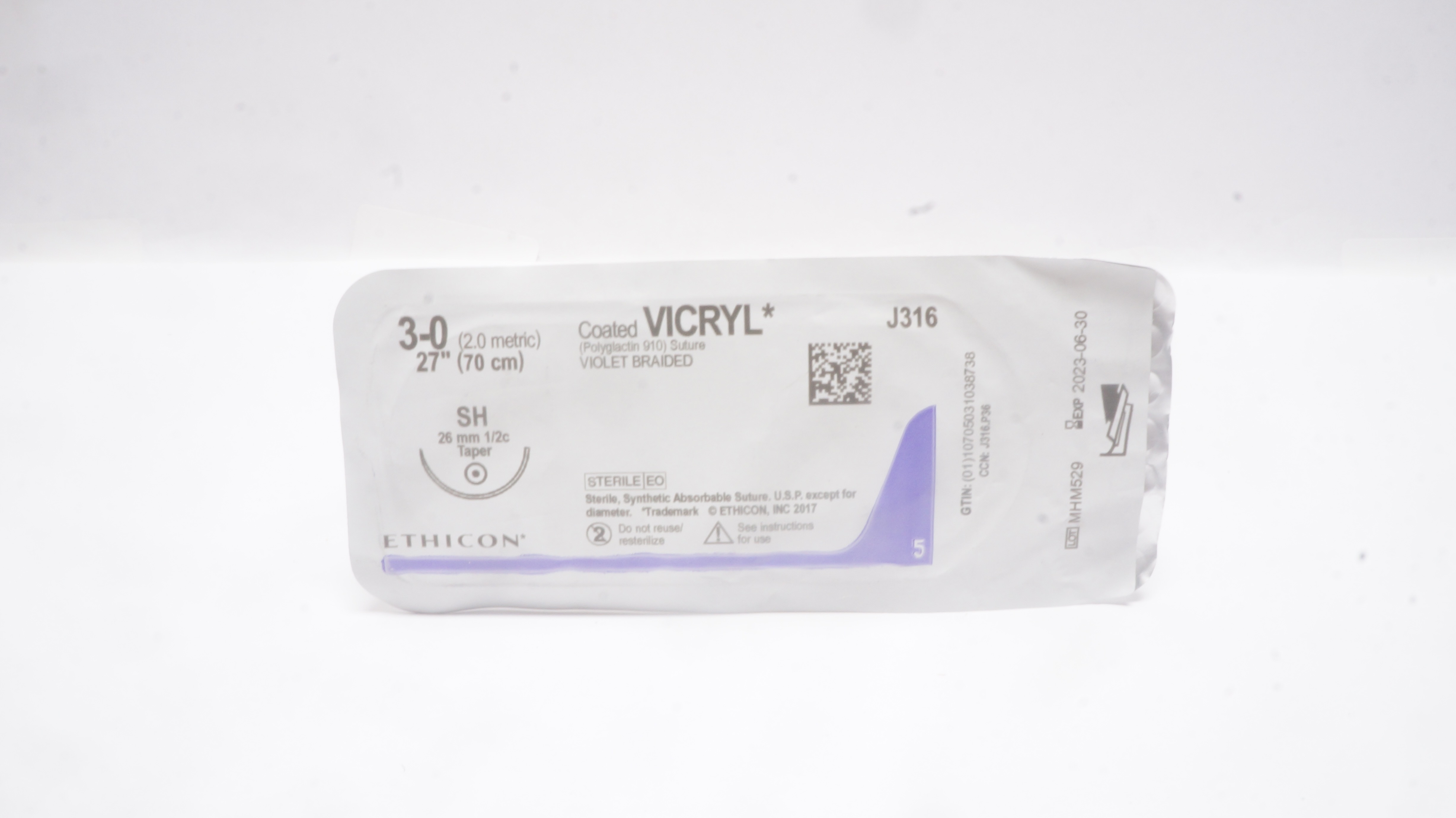Ethicon J316 3-0 Coated VICRYL Polyglactin Stre, SH 26mm 1/2c Taper, 27inch (x)