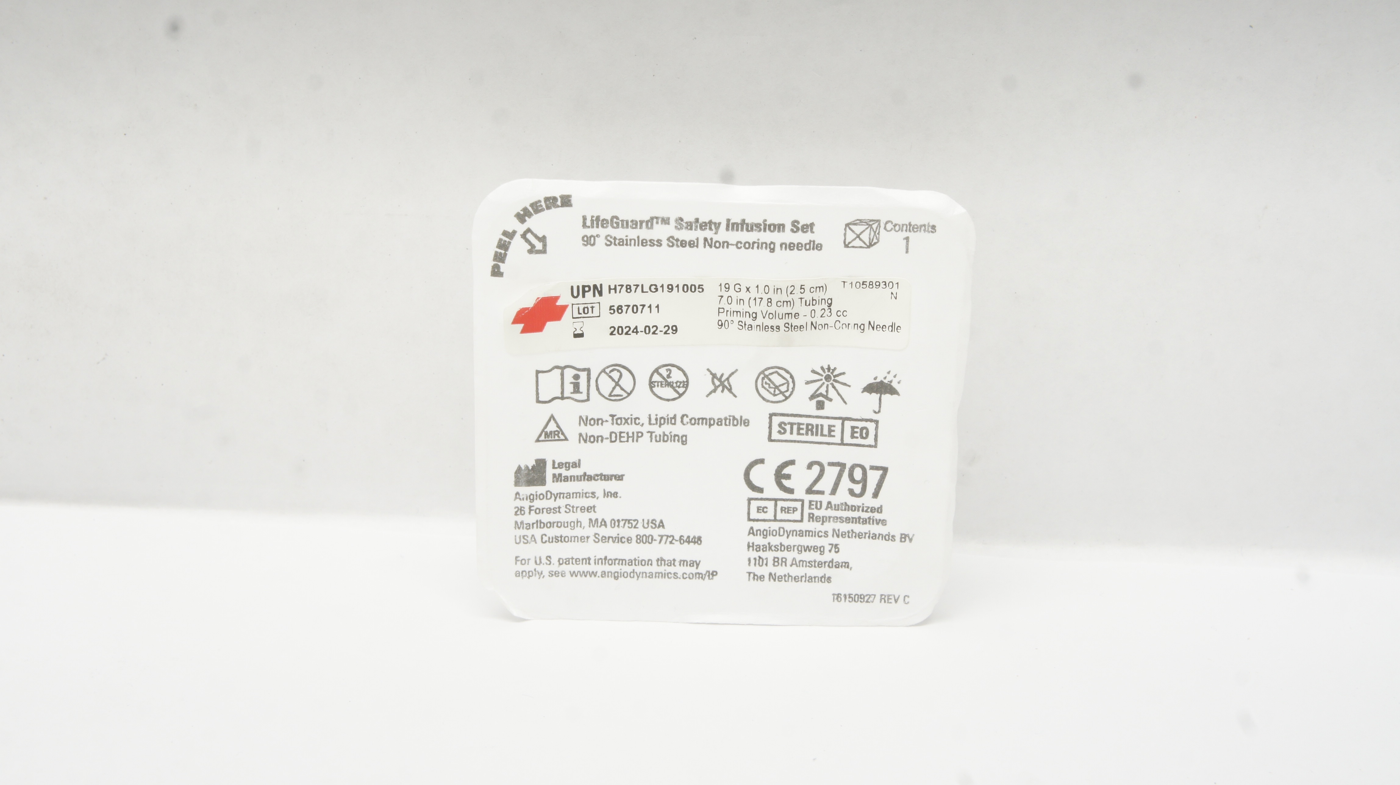 AngyoDynamics H787LG191005 LifeGuard Safety Infusion Set 90° Non-Coring Ndle (x)