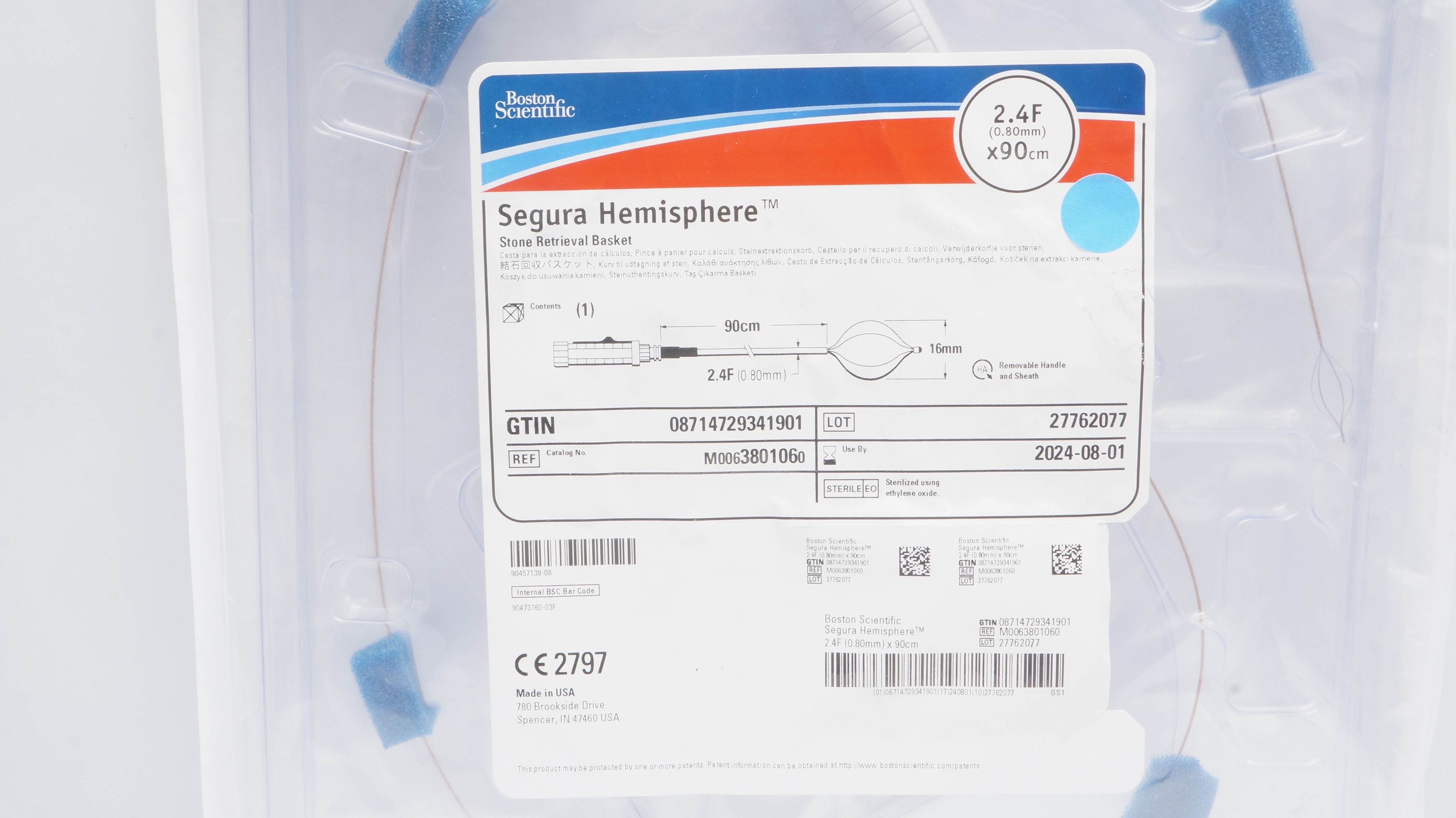 Boston Scientific M0063801060 Segura Hemisphere Stone Retrieval Basket 2.4Fx90cm