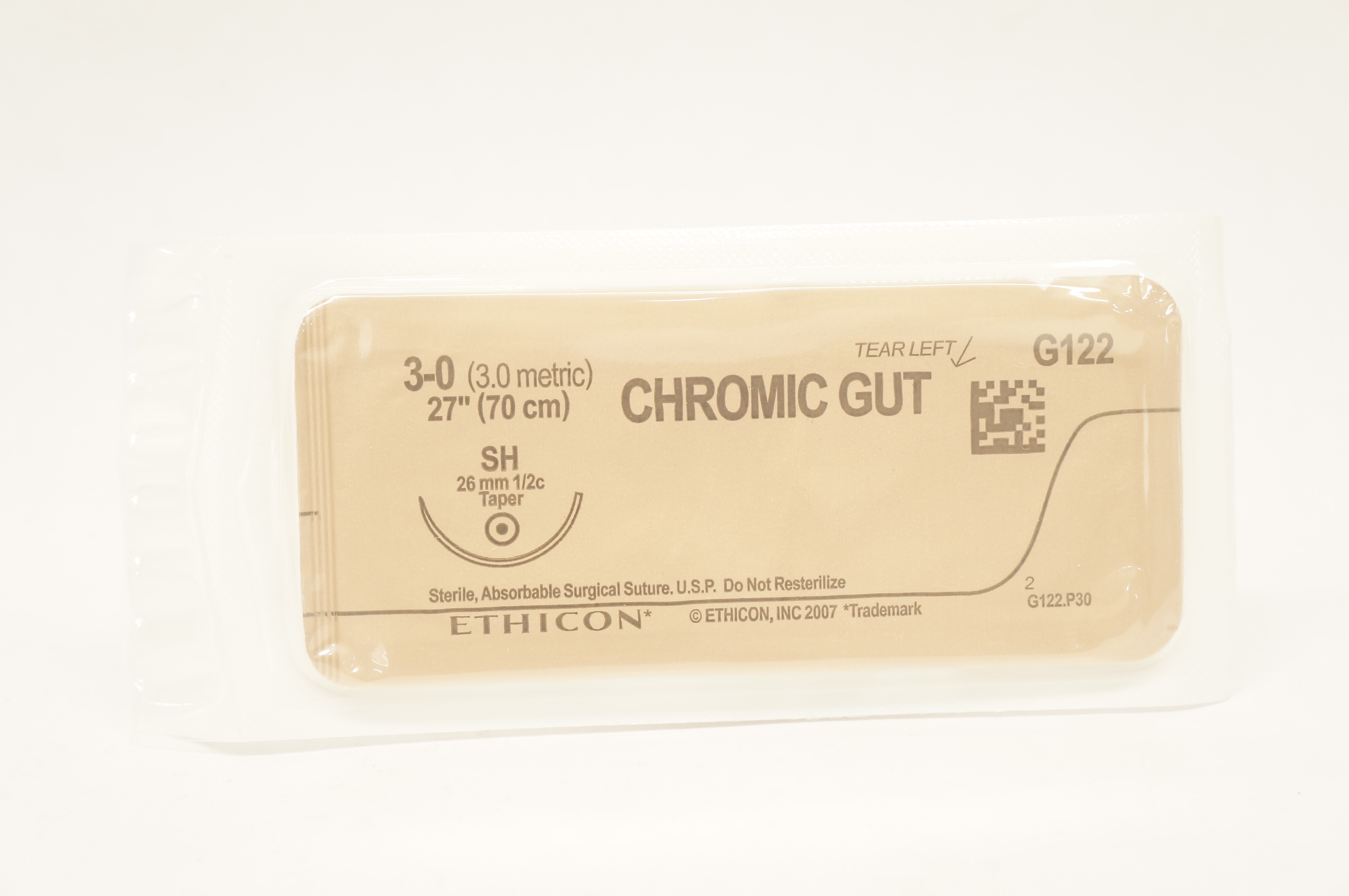 Ethicon G122 3-0 Chromic Gut SH 26mm 1/2c Taper, 27inch (x)