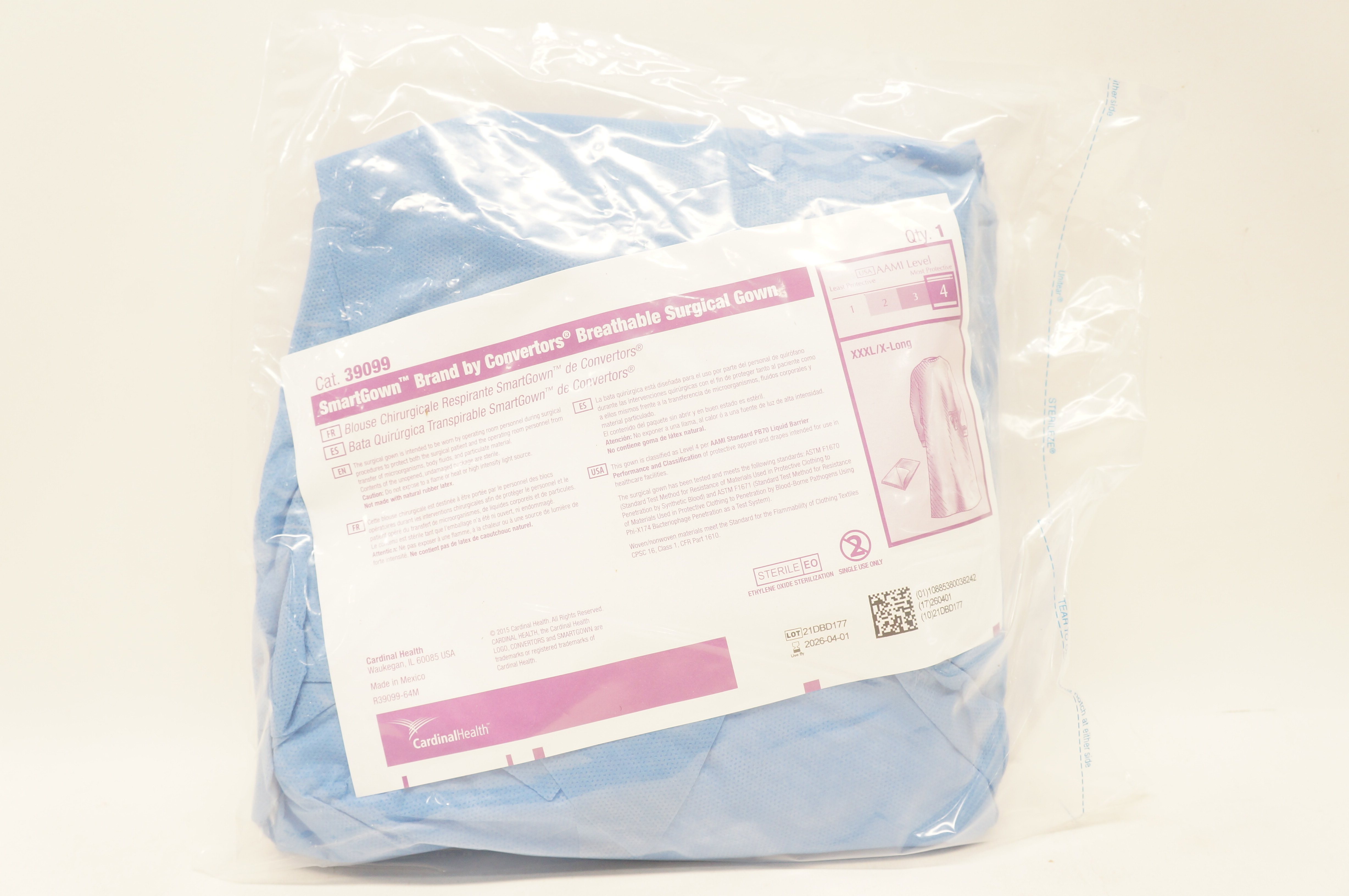 Cardinal Health 39099 SmartGown Breathable Surgical Gown Size 4 XXXL/X-Long