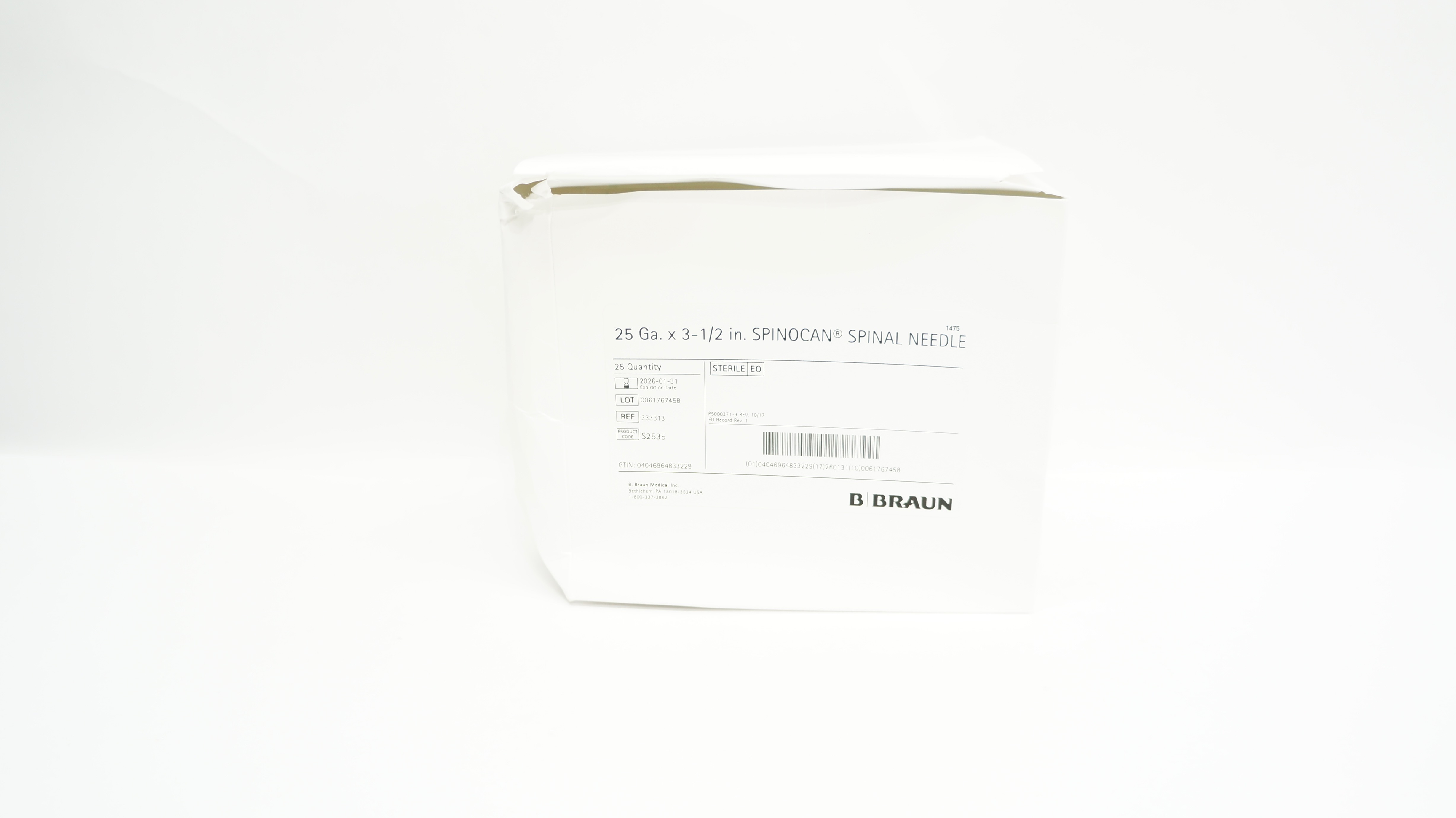 B.Braun 333313 Spinocan Spinal Ndle 25 GA. x 3-1/2 inch - Box of 25