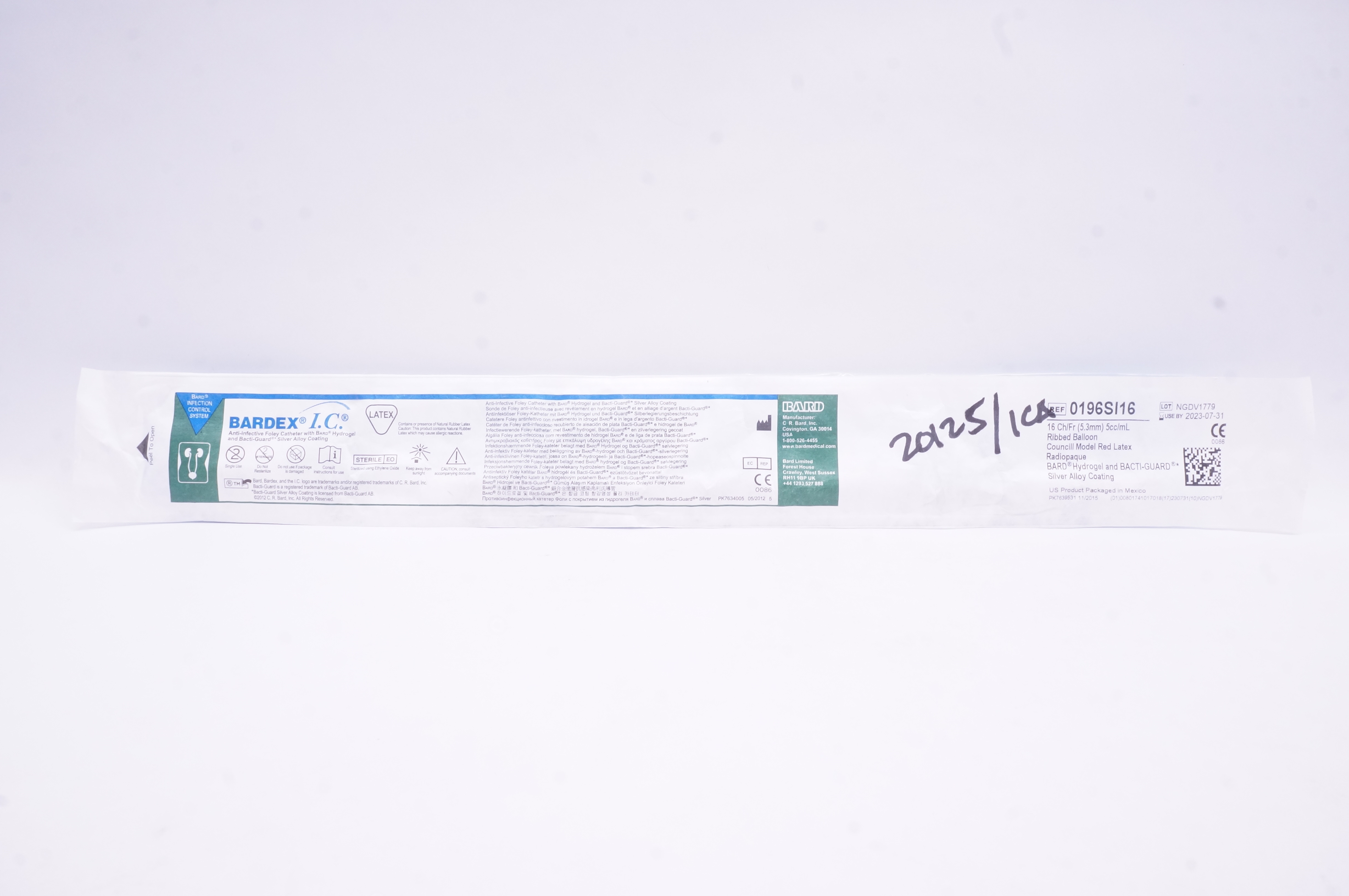 Bard 0196SI16 Bardex I.C. Anti-Infective Foley Cath. 16 Ch/Frx 5cc/mL Balloon(x)