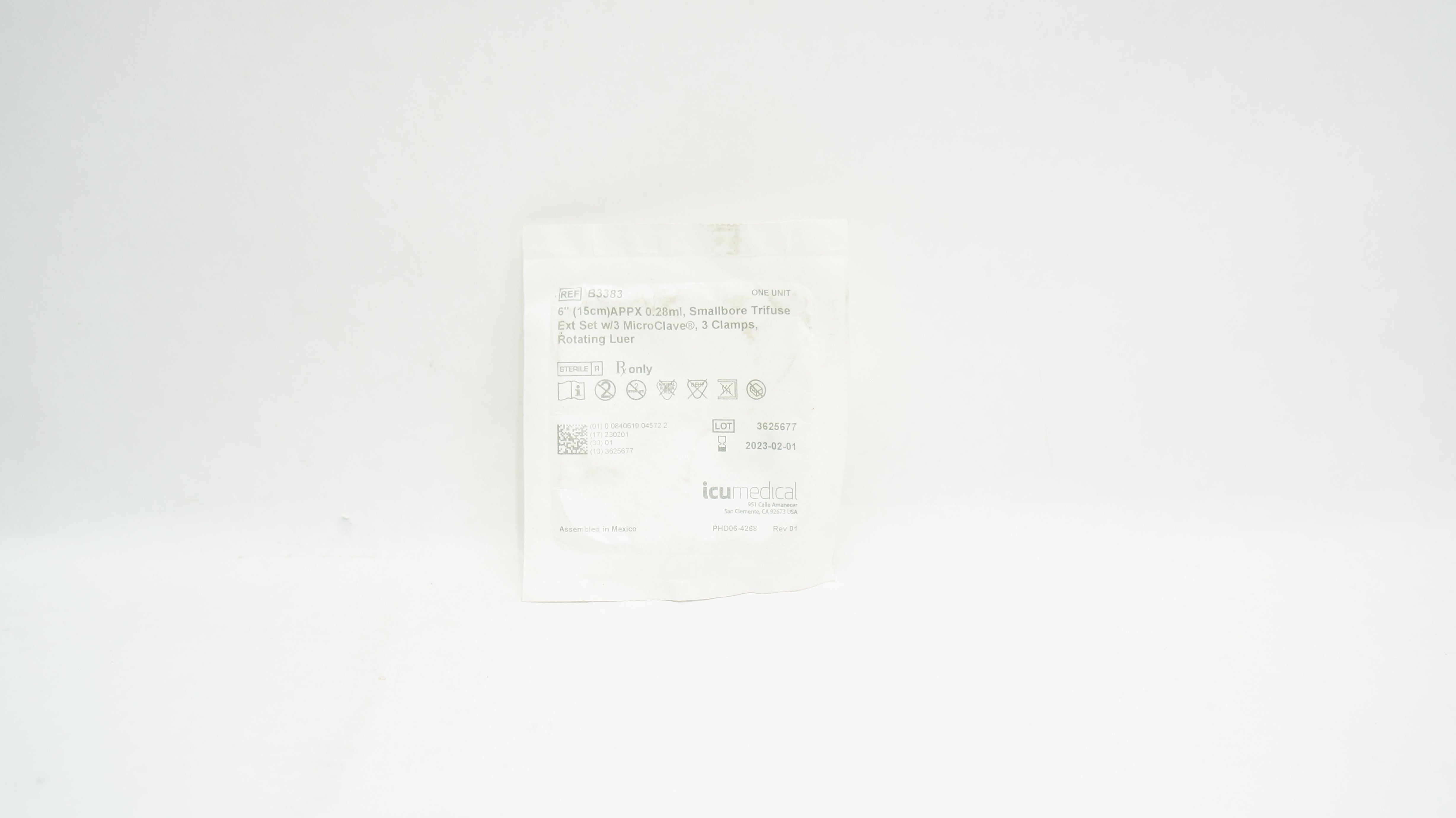 ICU Medical B3383 Smallbore Trifuse Extension Set w/3MicroClave 0.28mlx6inch (x)