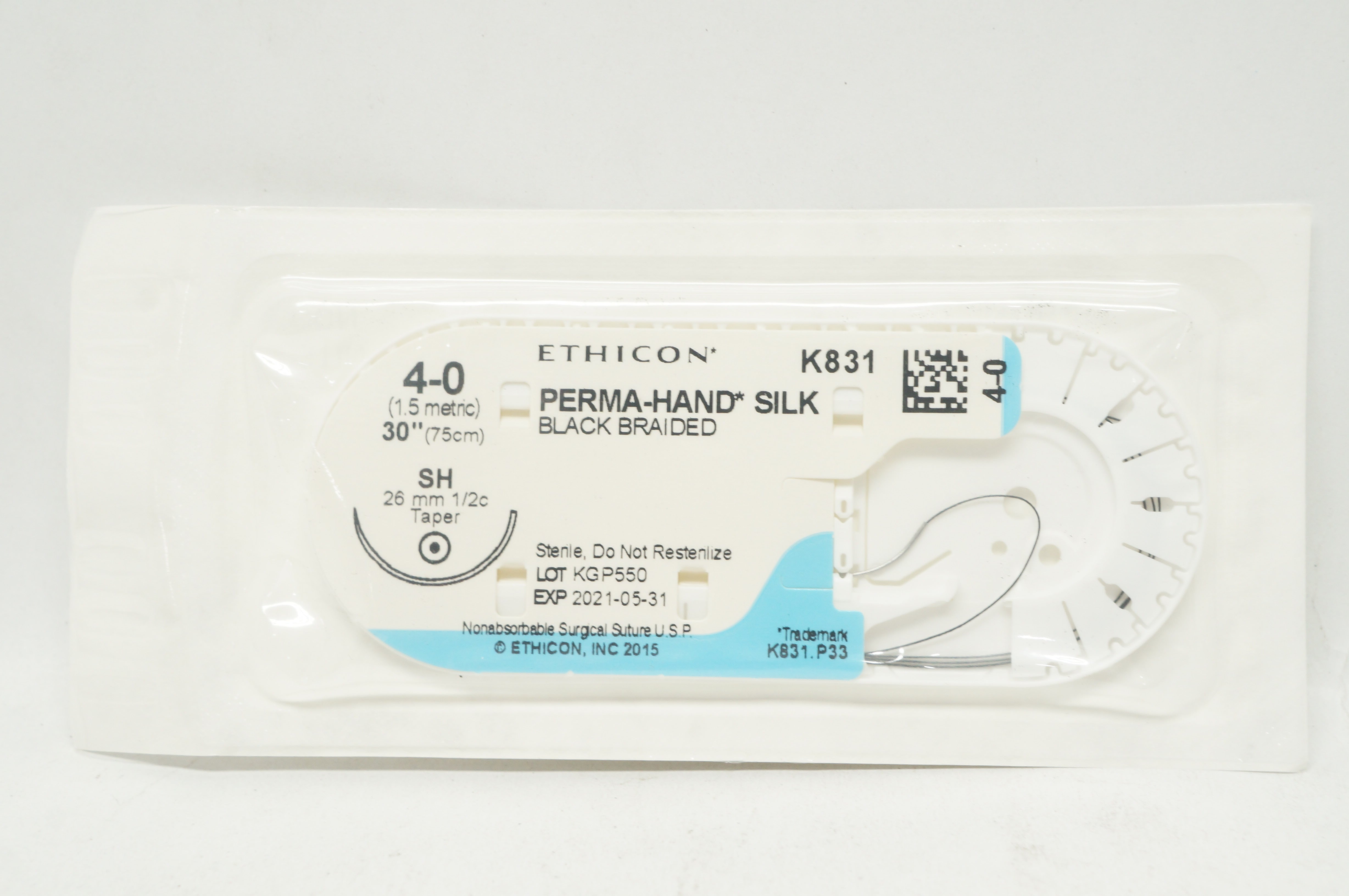 Ethicon K831 4-0 PERMA-HAND SILK Stre SH 26mm 1/2c Taper 30inch (x)