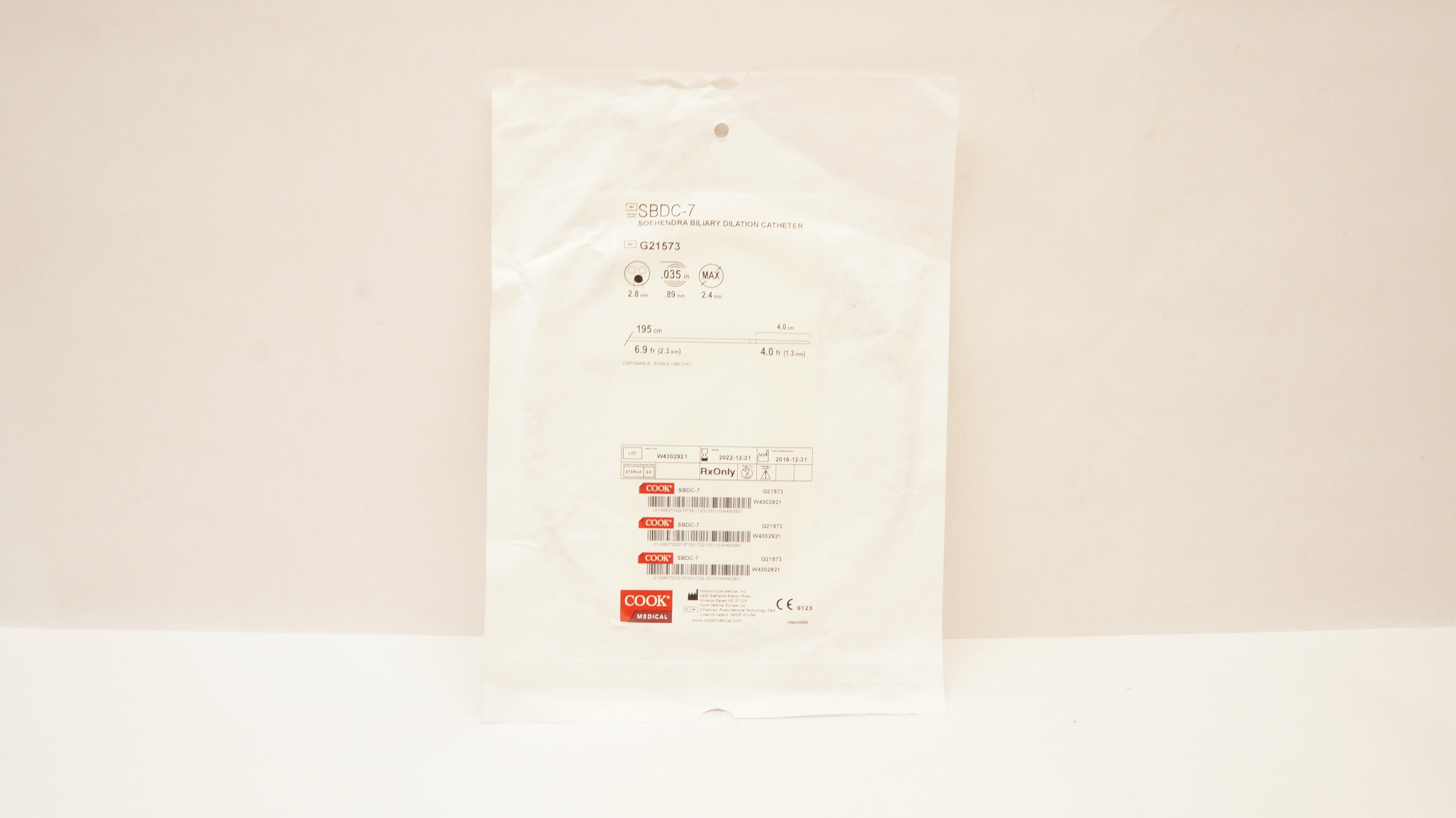 Cook Medical G21573 Soehendra Biliary Dilation Cath. 4Fr x 195cm x 4.0cm (x)