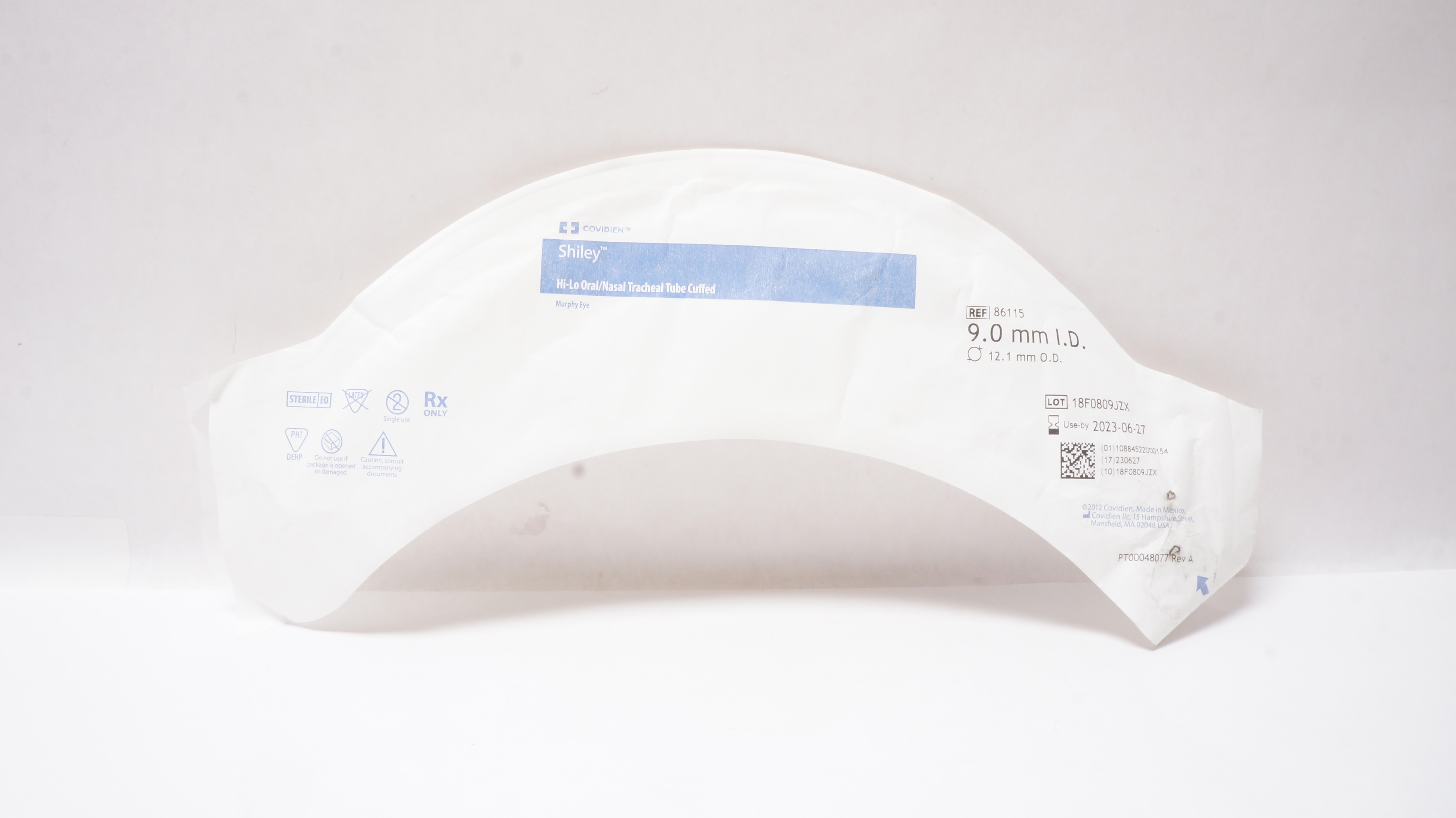 Covidien 86115 Shiley Hi-Lo Oral/Nasal Tracheal Tube Cuffed  9.0mm ID 12.1mm OD