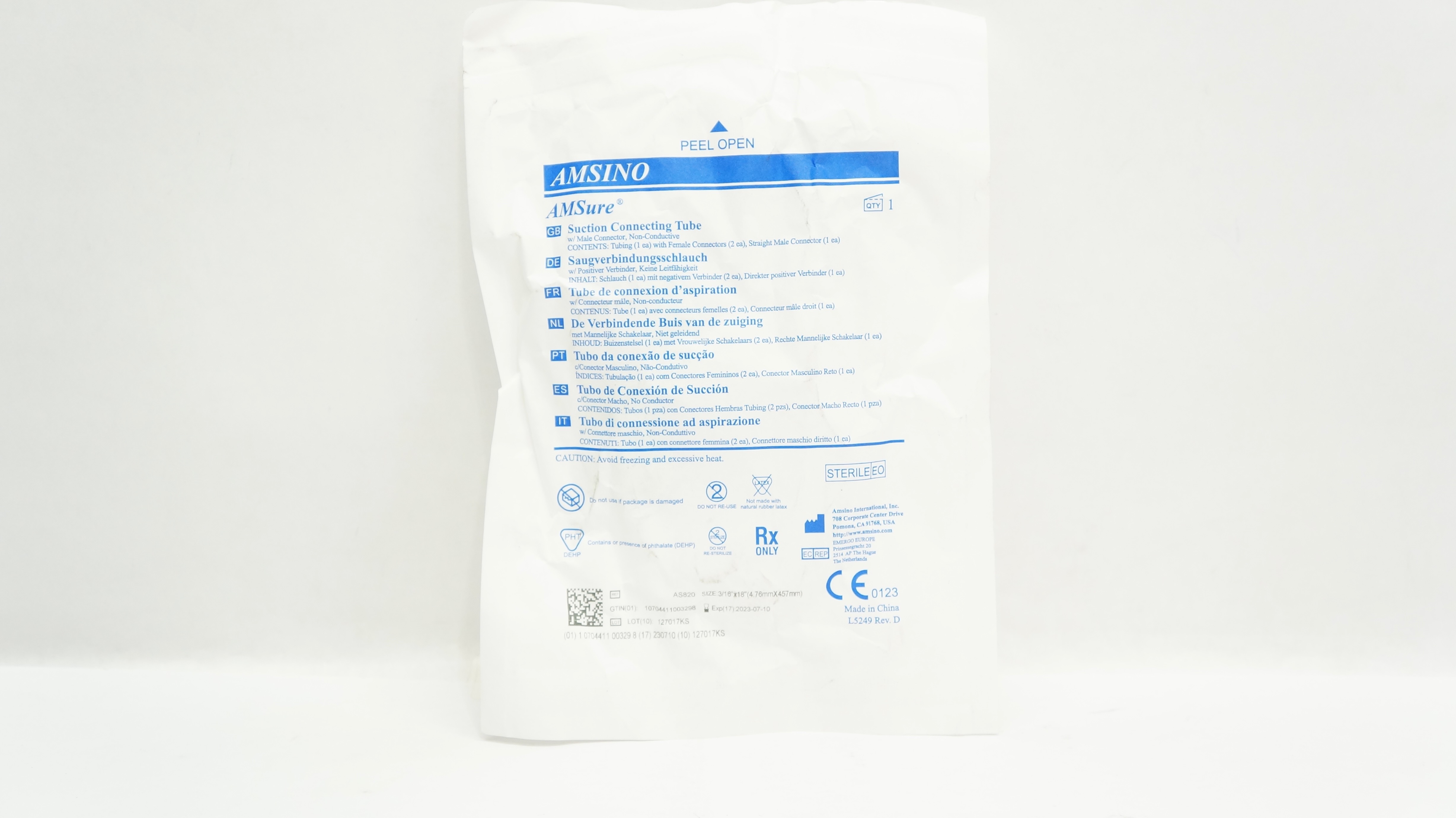 Amsino AS820 AMSure Suction Connecting Tube 3/16inch x 18inch