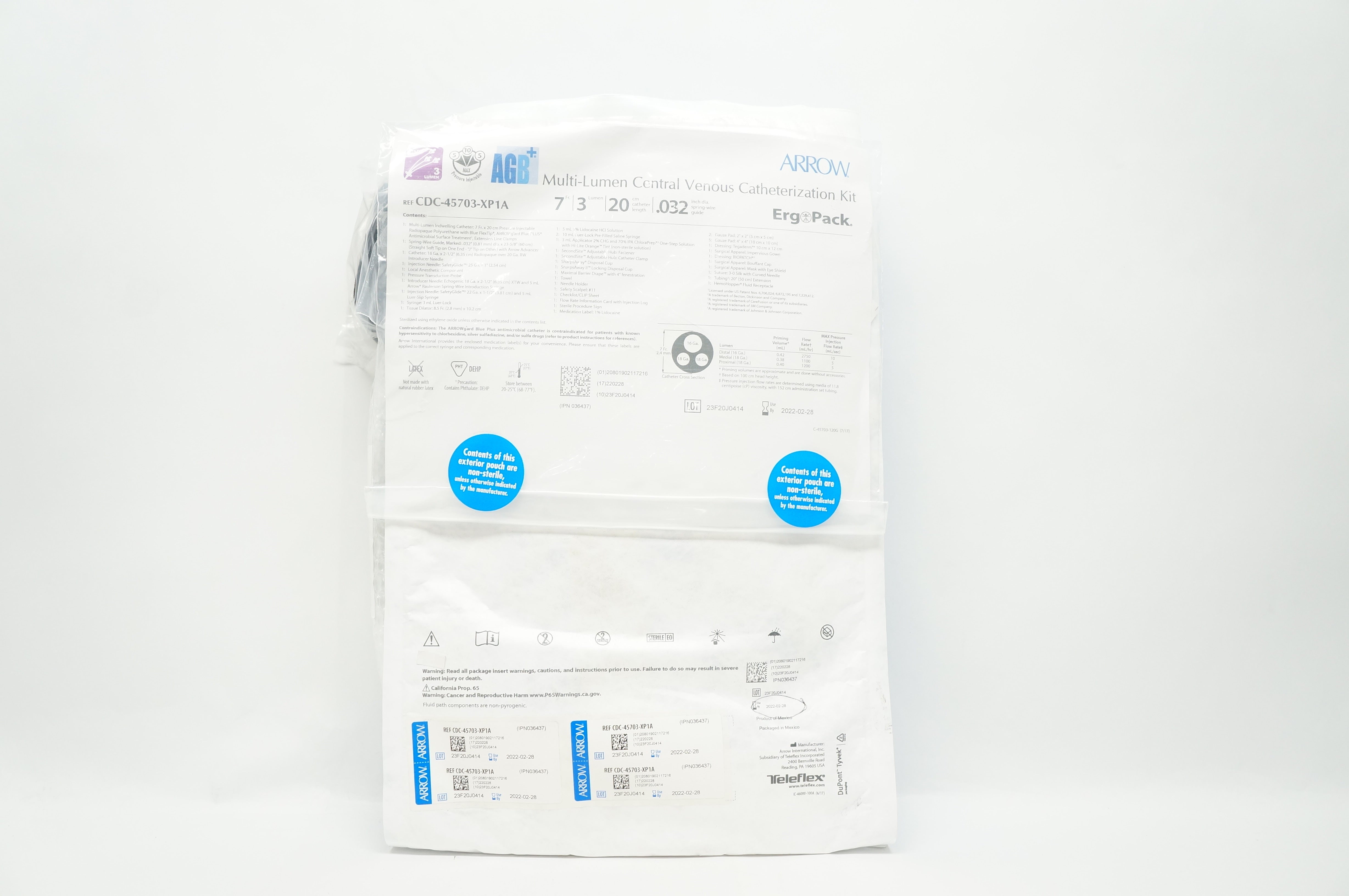 Arrow CDC-45703-XP1A Multi-Lumen Central Venous Catheterization Kit 7Fr.