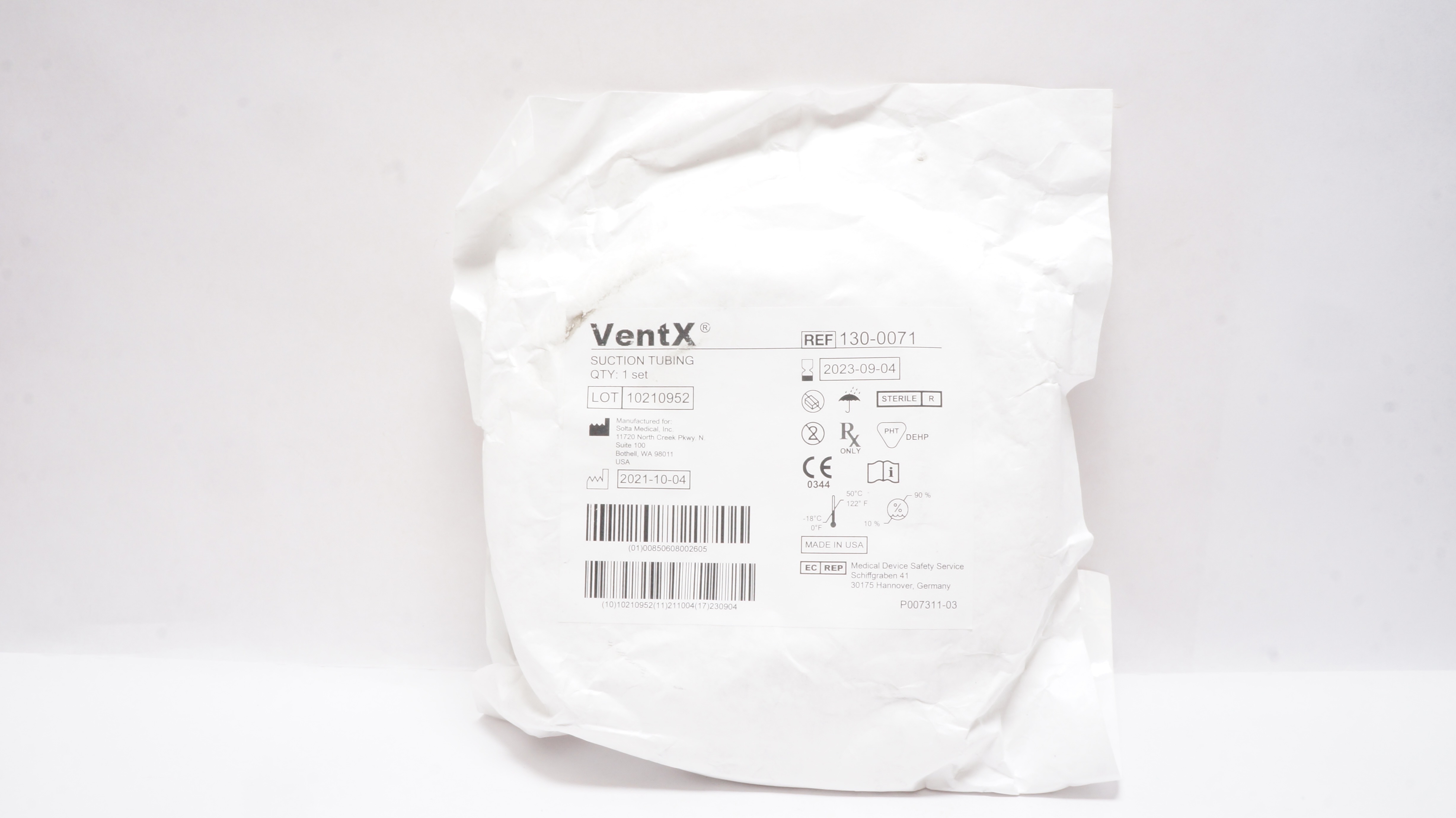Solta Medical 130-0071 VentX Suction Tubing, Sterile