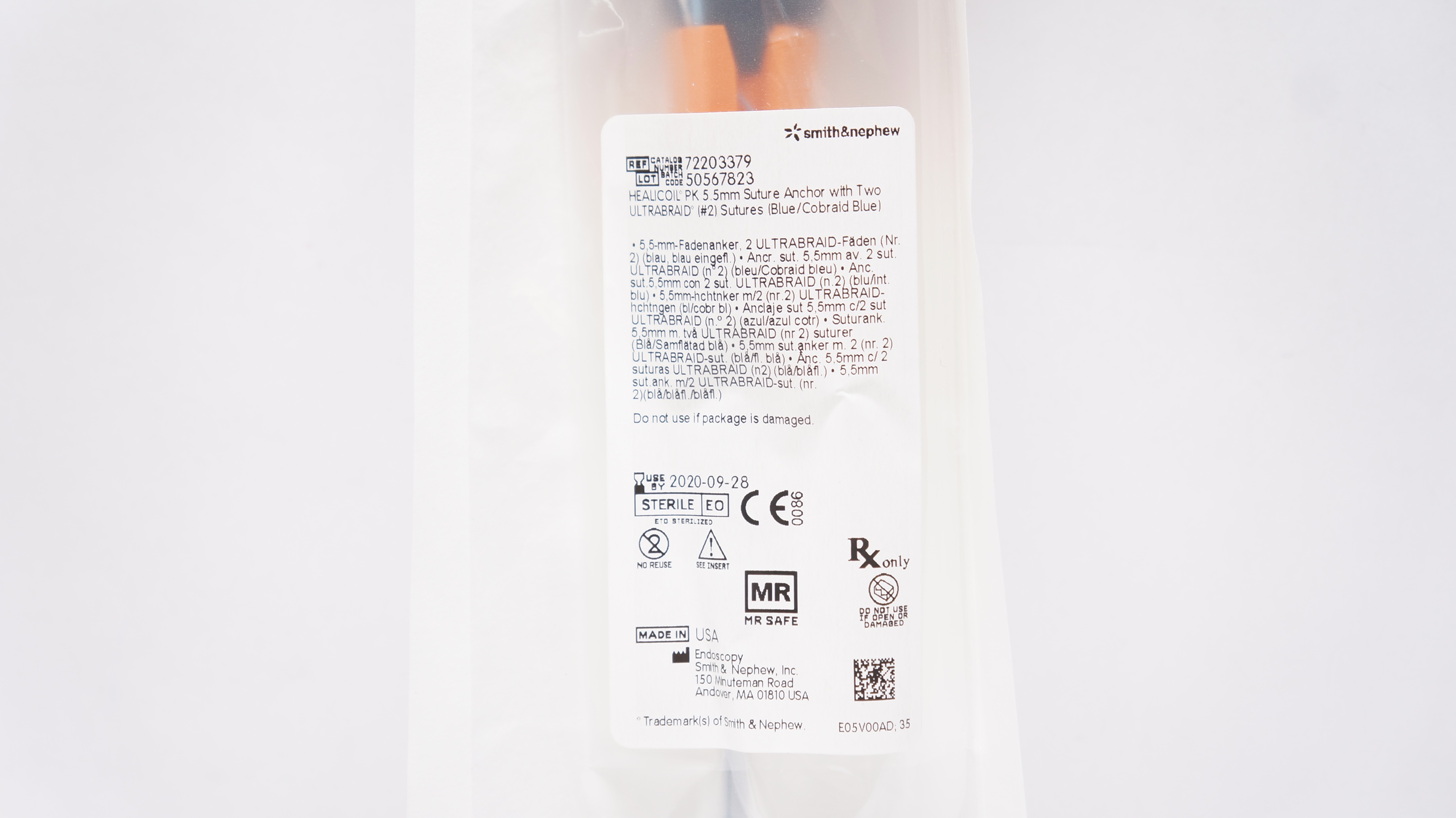 Smith&Nephew 72203379 Healicoil PK 5.5mm Stre Anchor w/2 UltraBraid #2 Stres (x)