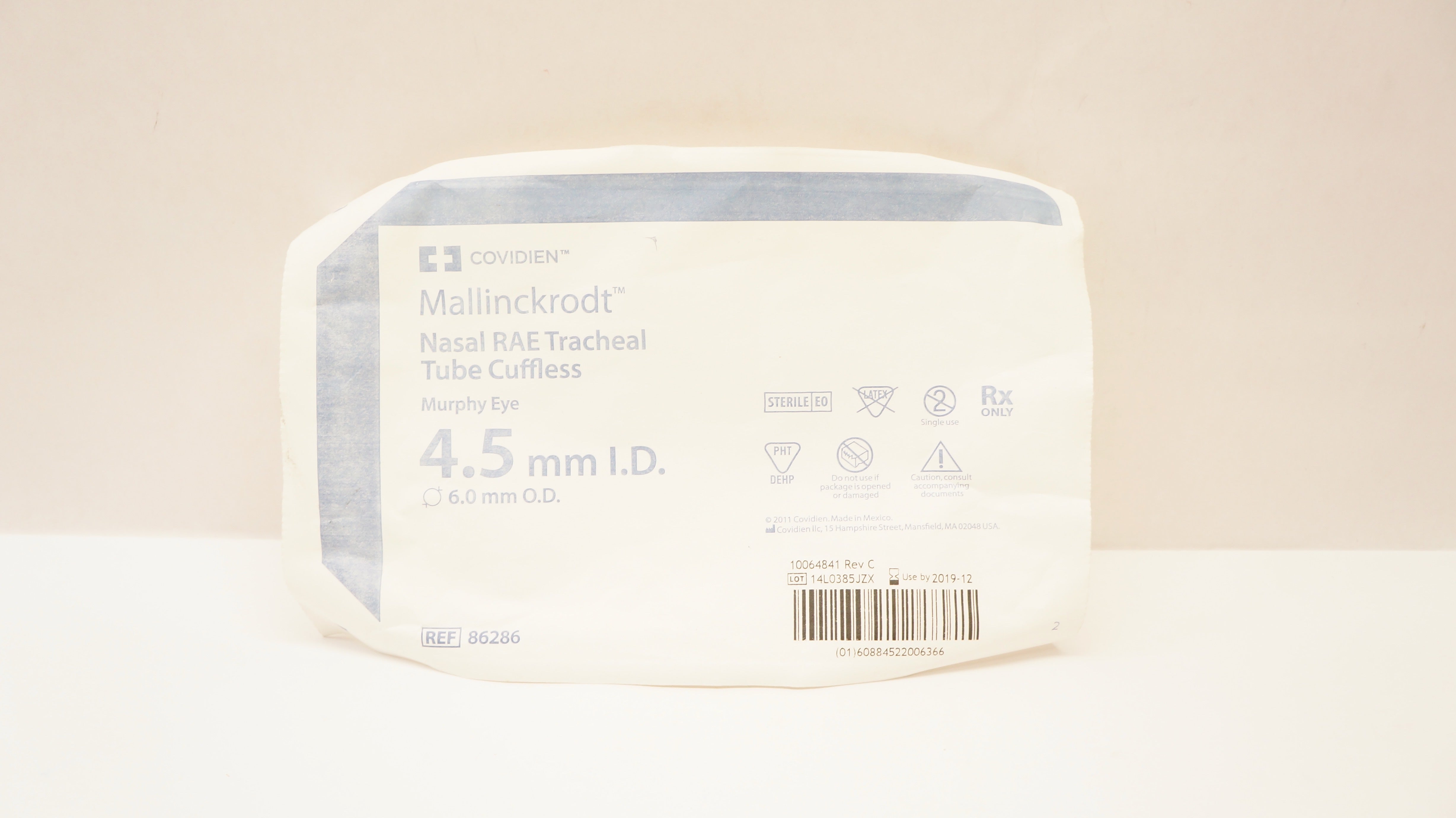 Covidien 86286 Mallinckrodt Nasal RAE Tracheal Tube Cuffless 4.5ID x 6.0mm OD(x)