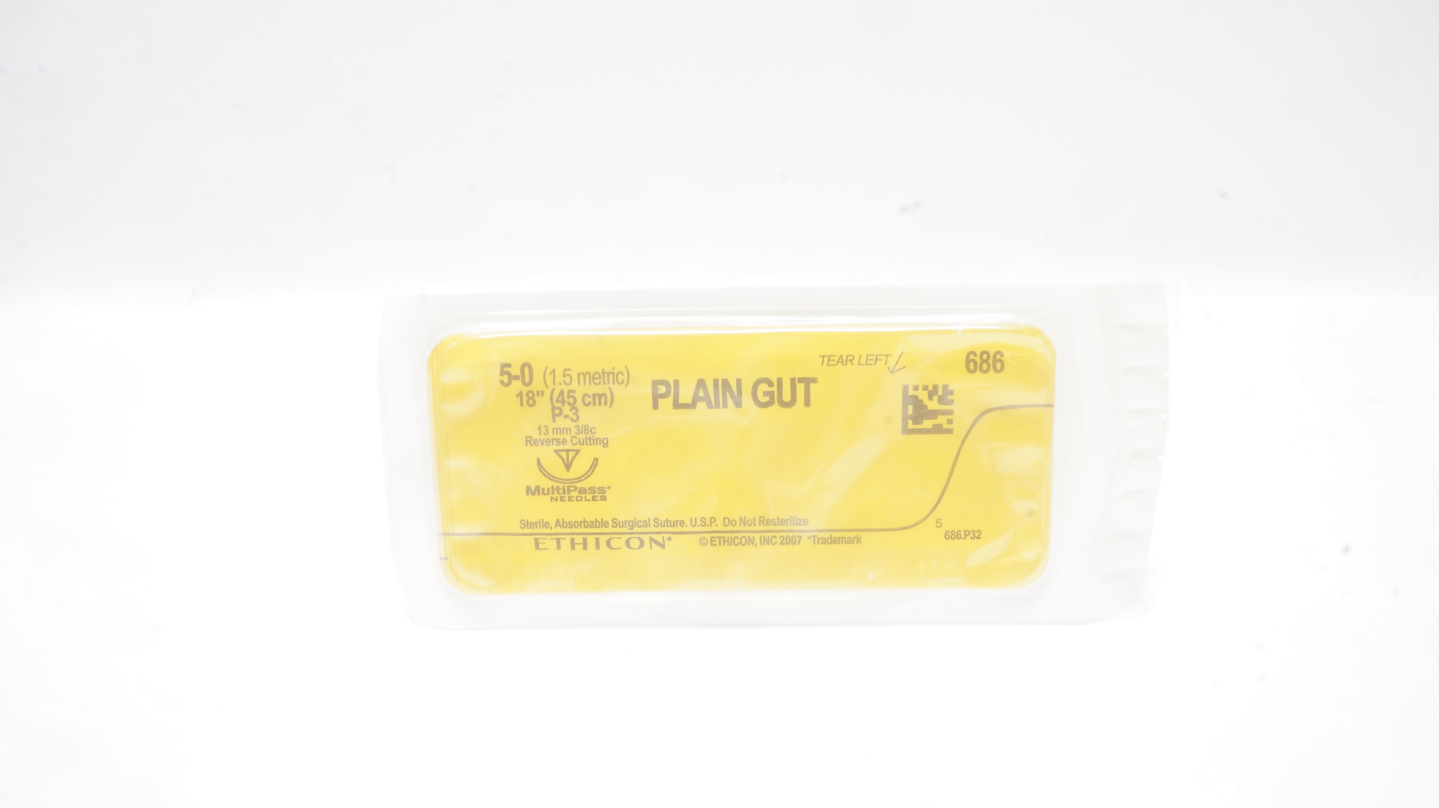 Ethicon 686 5-0 Plain Gut Surgical Stre P-3 13mm 3/8c Reverse Cutting 18inch (x)