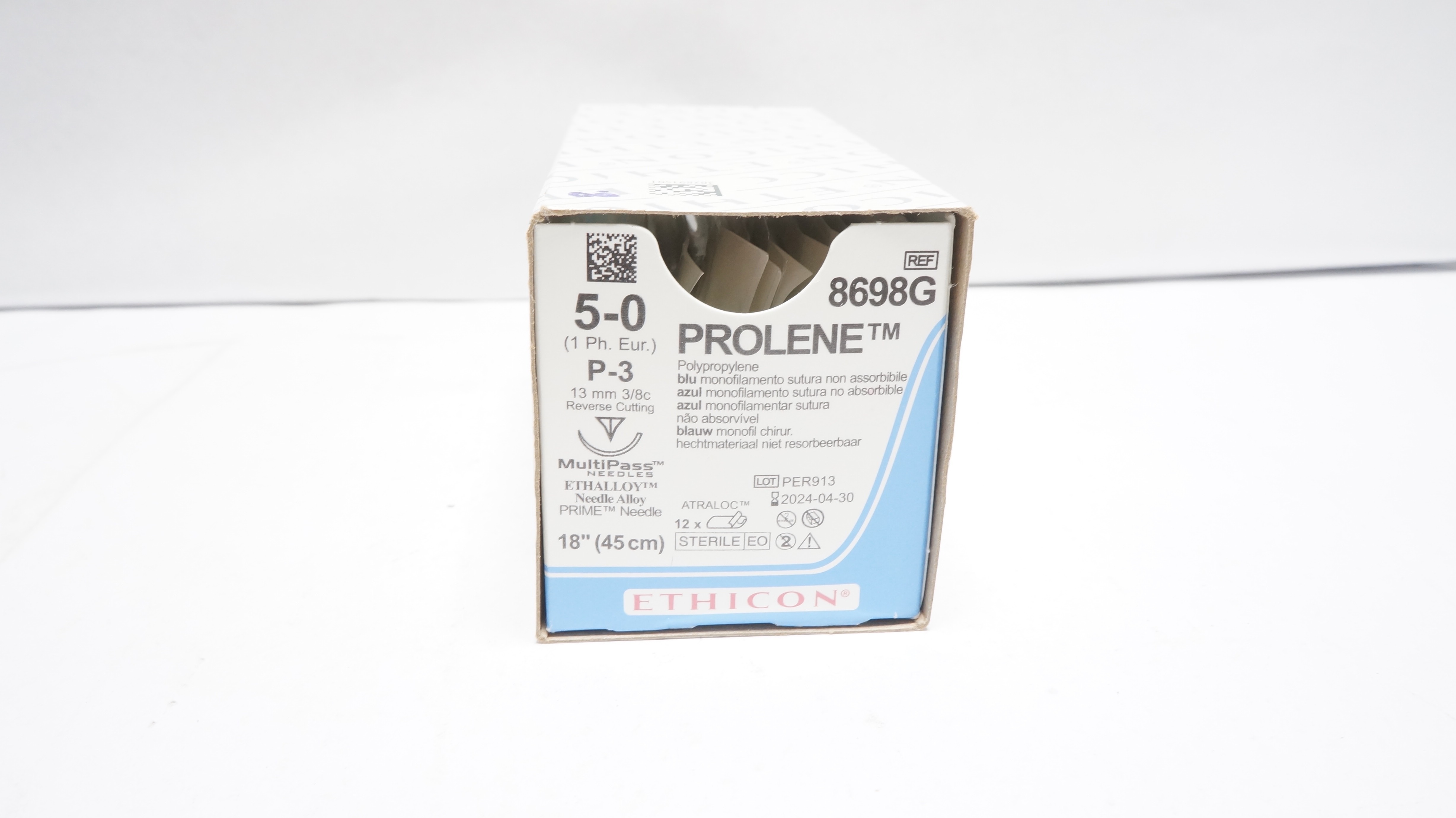 Ethicon 8698G 5-0 PROLENE Stre P-3 13mm 3/8c Reverse Cutting 18 in. (x)-Box of 8
